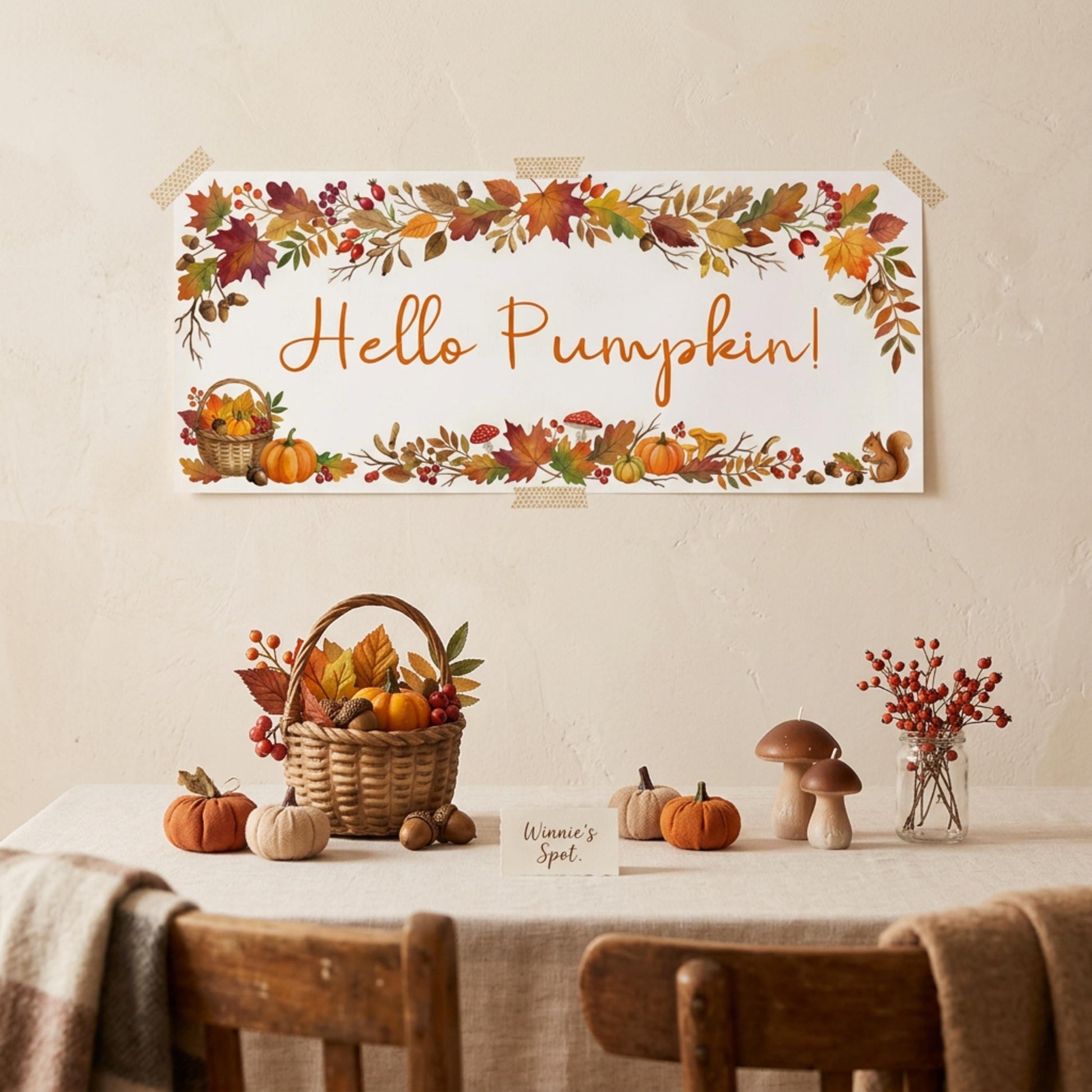 Personalised Pumpkin Birthday Banner, Autumn Floral Backdrop, Rustic Fall Wall Decor