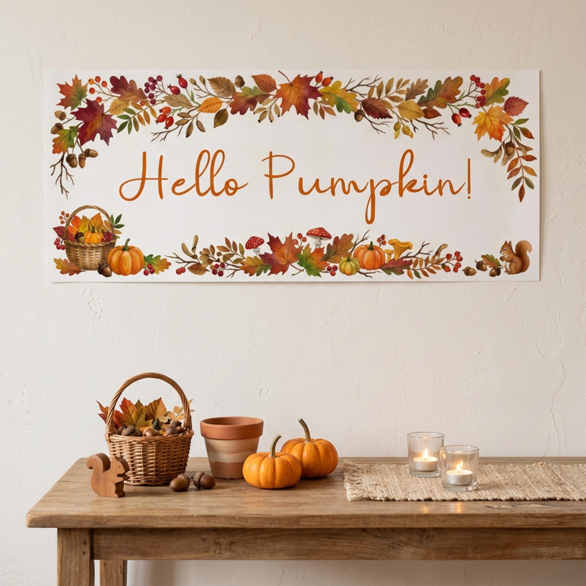 Personalised Pumpkin Birthday Banner, Autumn Floral Backdrop, Rustic Fall Wall Decor