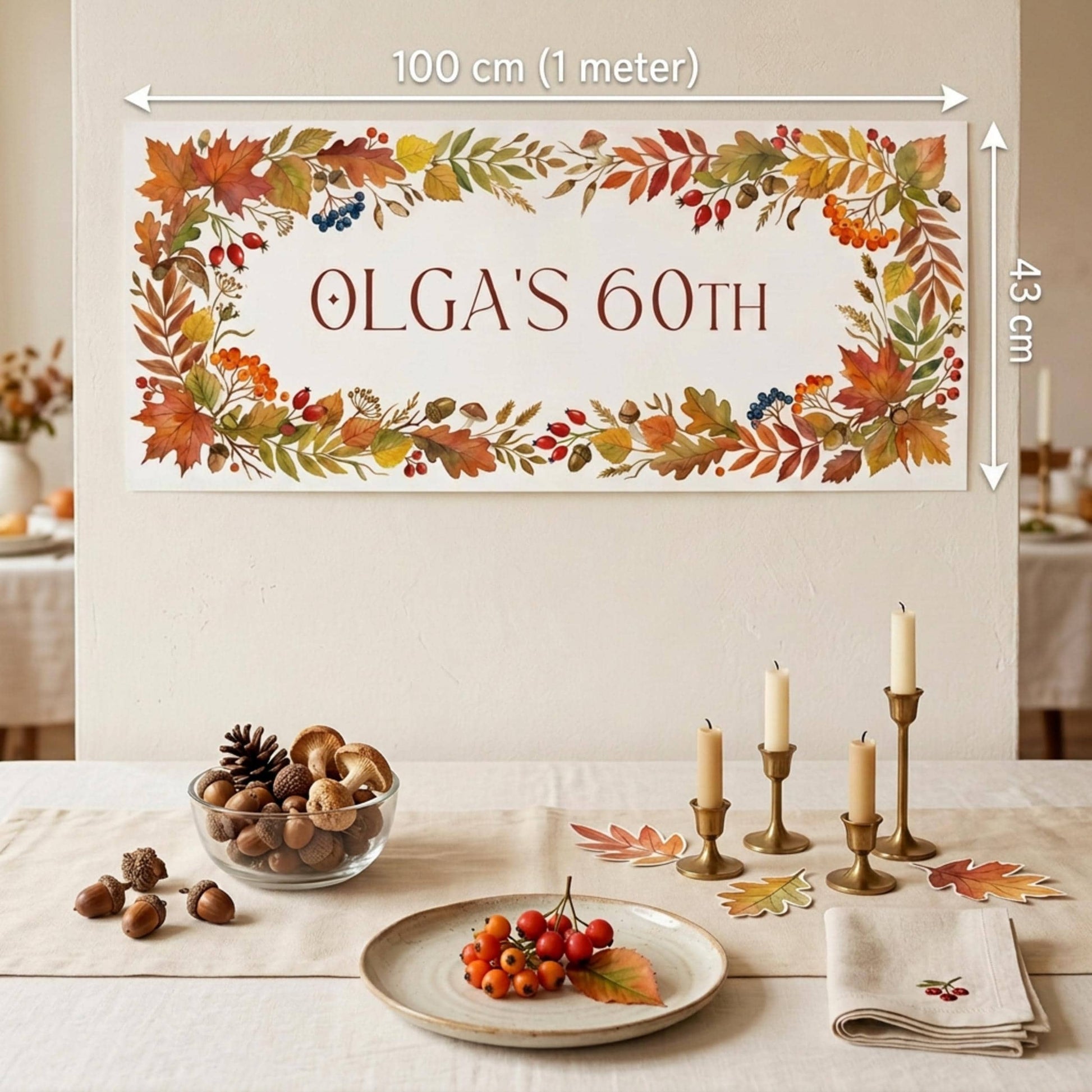 Personalised Autumn Berries Birthday Banner - Milestone Wall Sign