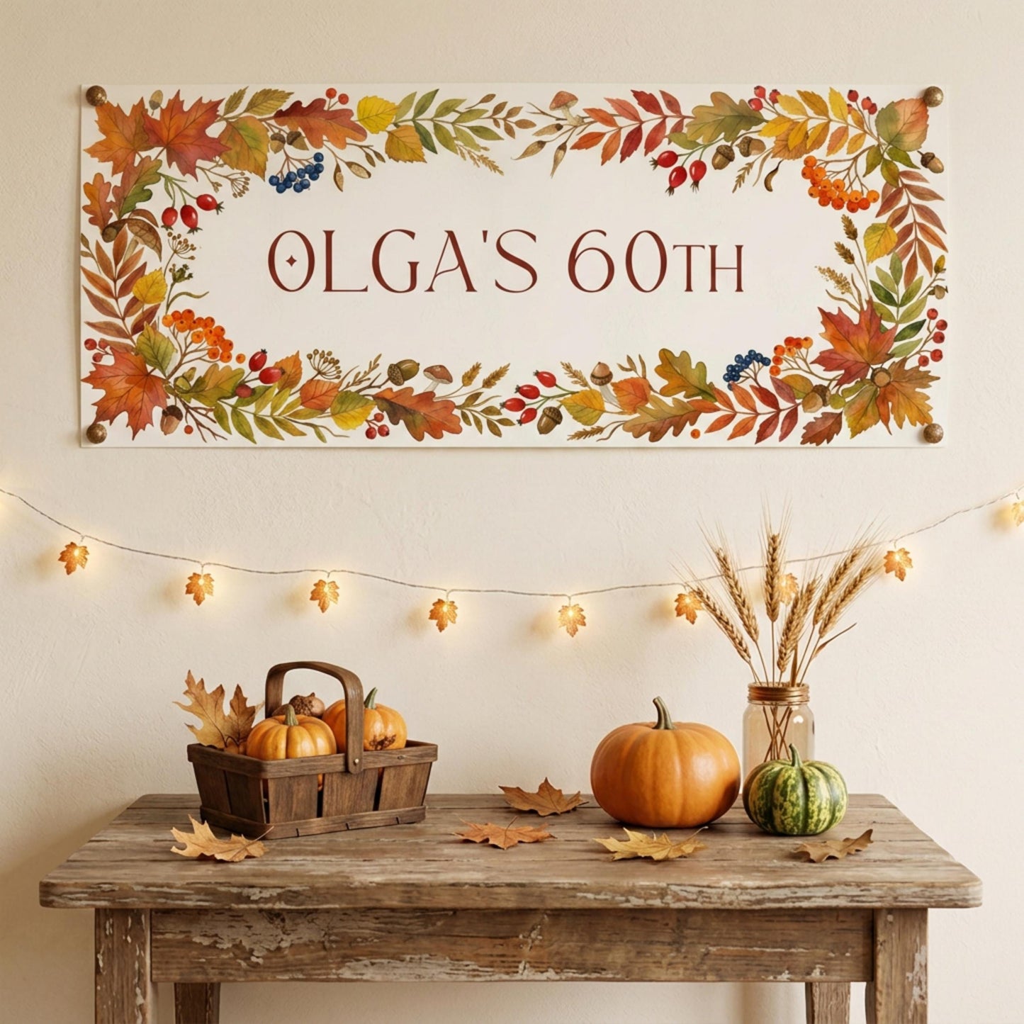 Personalised Autumn Berries Birthday Banner - Milestone Wall Sign
