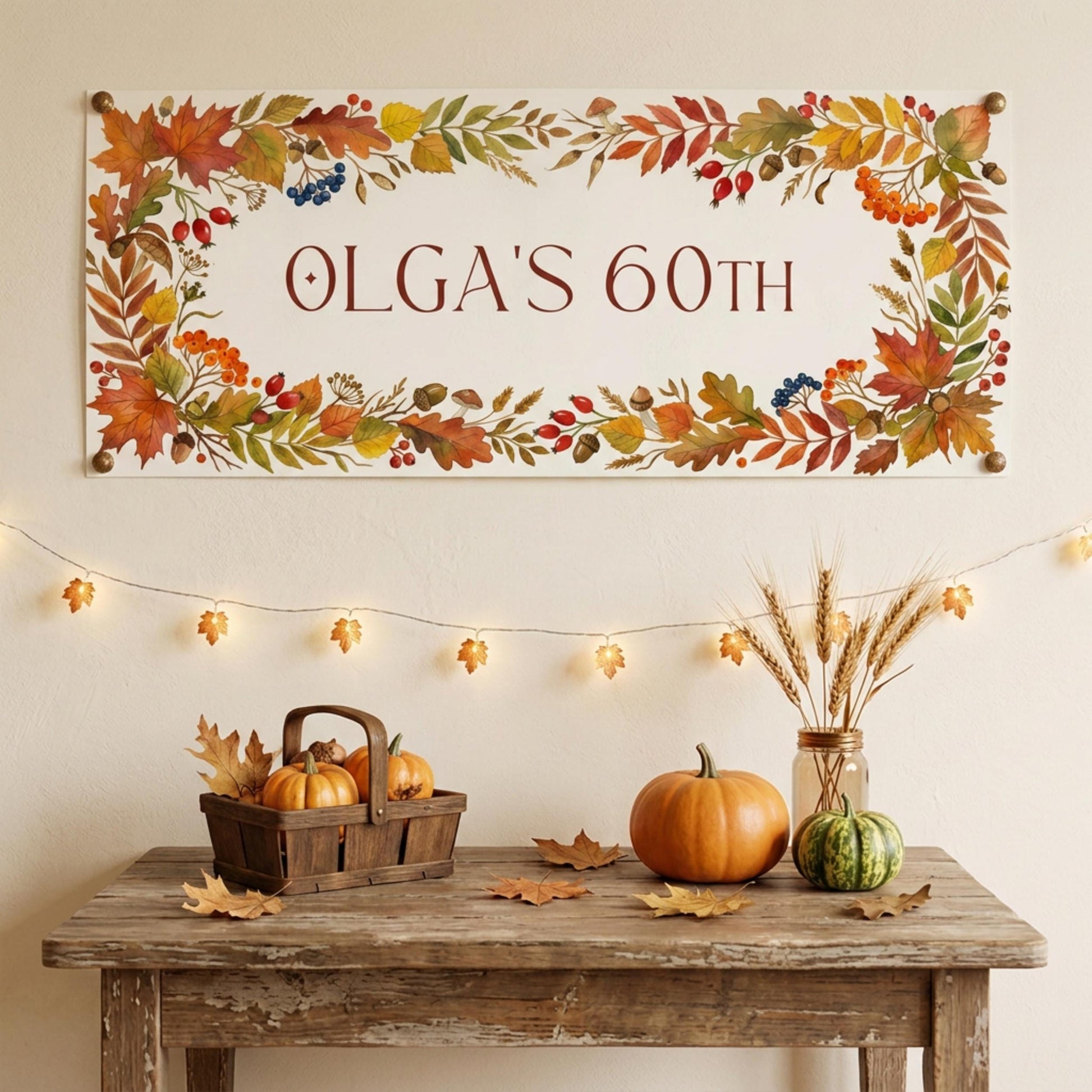 Personalised Autumn Berries Birthday Banner - Milestone Wall Sign
