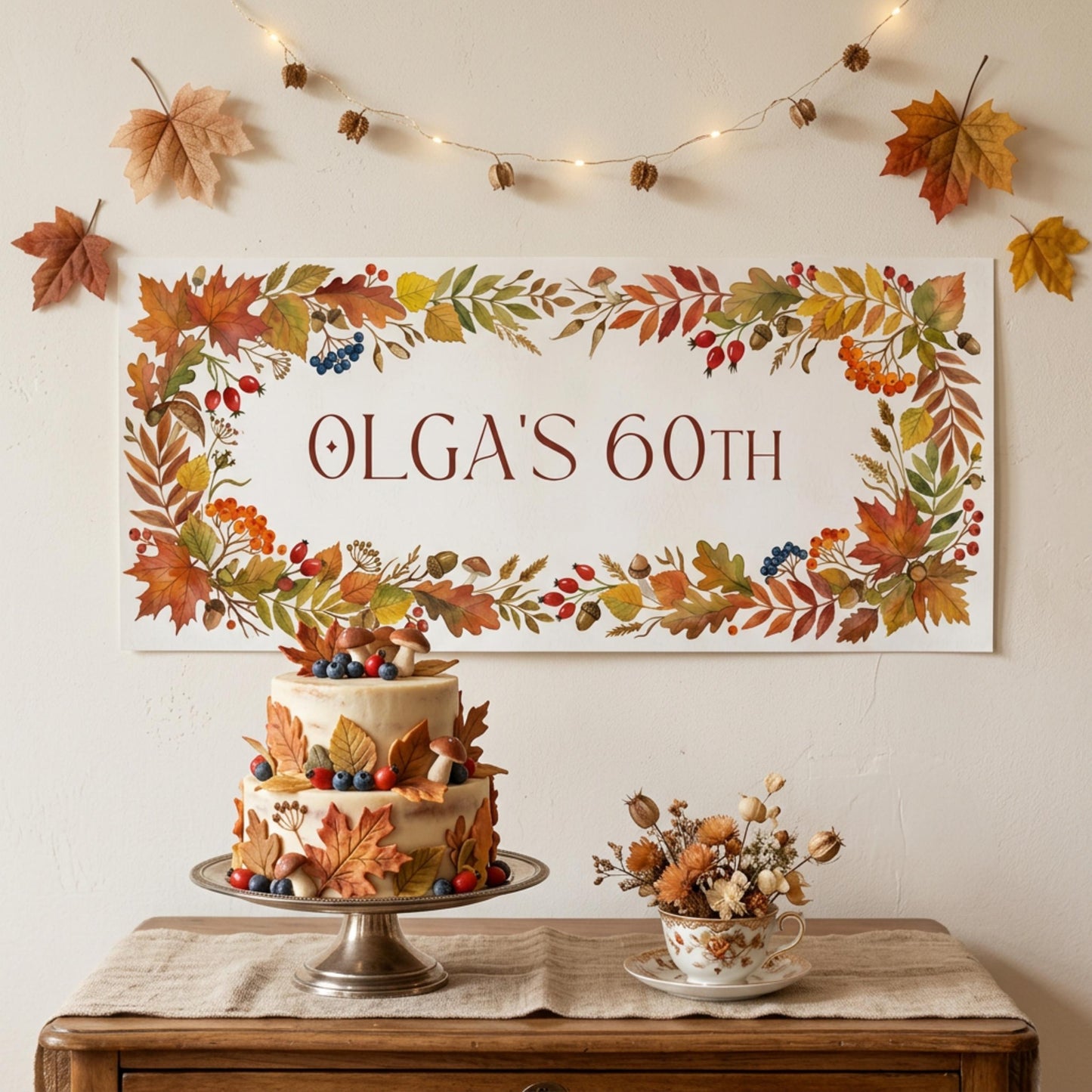 Personalised Autumn Berries Birthday Banner - Milestone Wall Sign