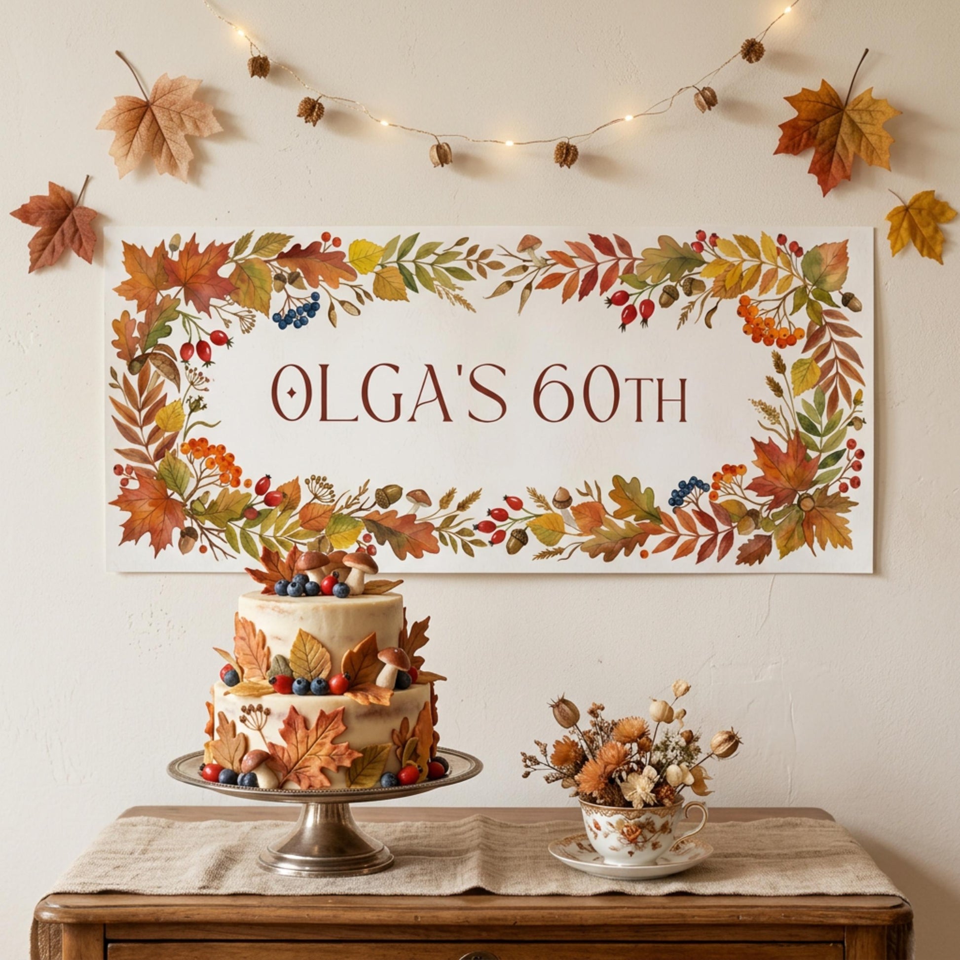 Personalised Autumn Berries Birthday Banner - Milestone Wall Sign