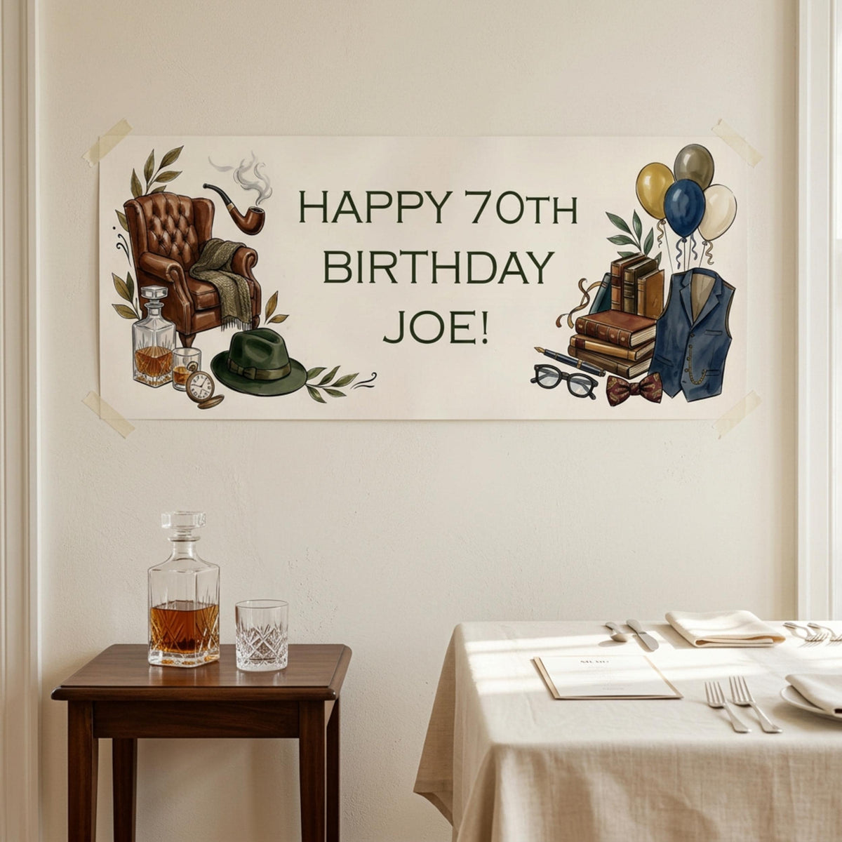 Personalised Gentleman Birthday Banner for Him, Men Milestone Party Poster
