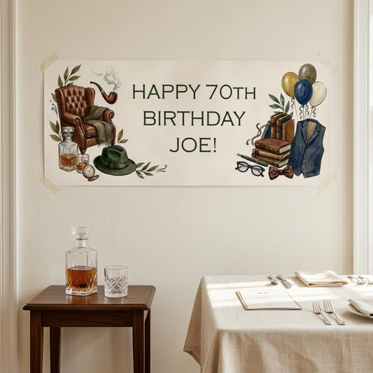 Personalised Gentleman Birthday Banner for Him, Men Milestone Party Poster