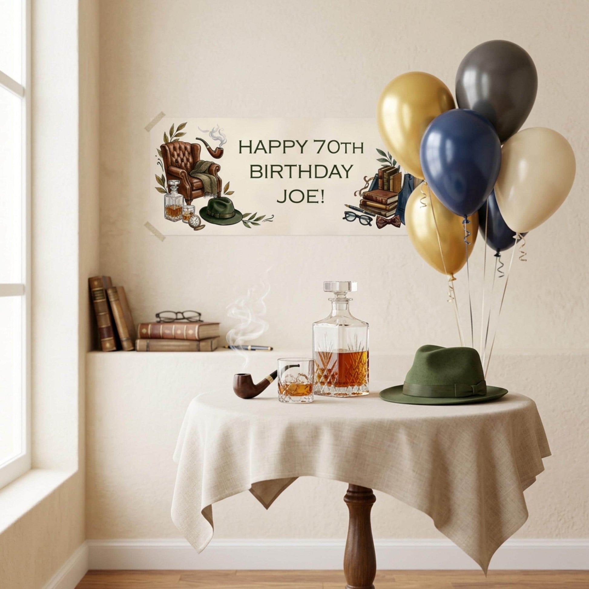 Personalised Gentleman Birthday Banner for Him, Men Milestone Party Poster