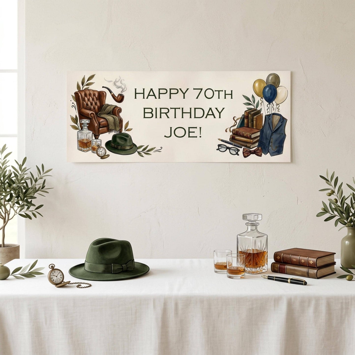 Personalised Gentleman Birthday Banner for Him, Men Milestone Party Poster