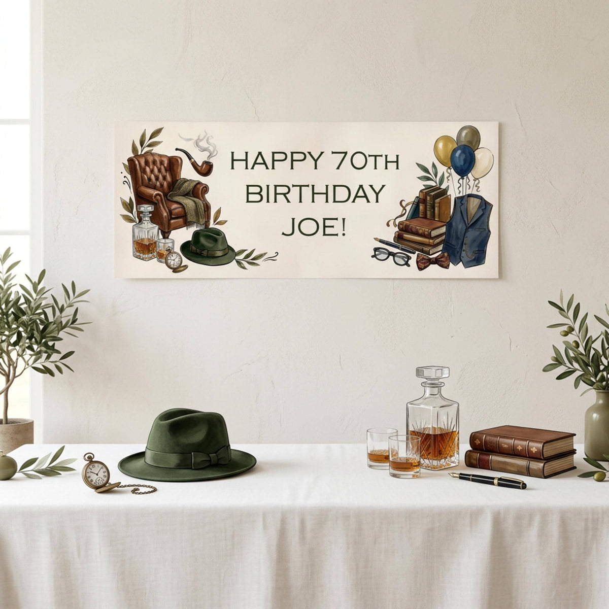 Personalised Gentleman Birthday Banner for Him, Men Milestone Party Poster
