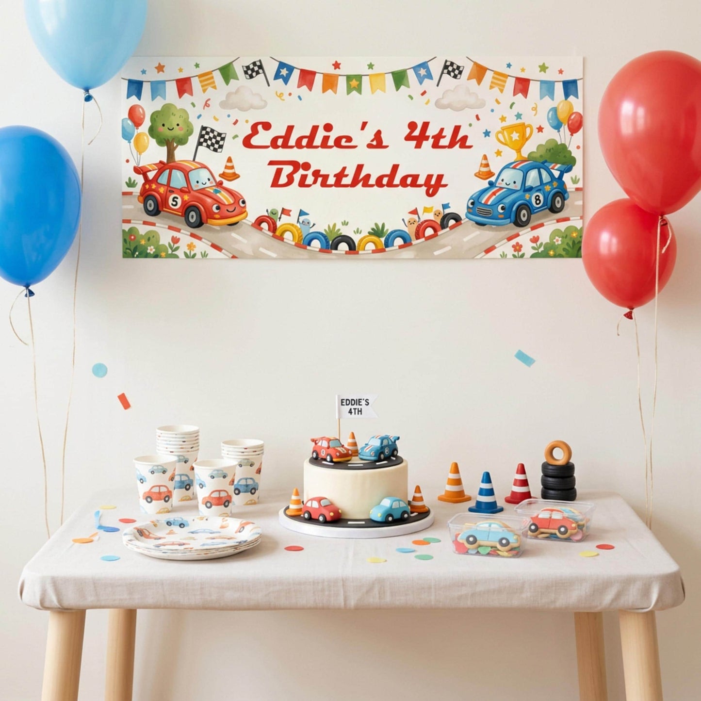 Personalised Racing Cars Birthday Banner - Kids Party Backdrop