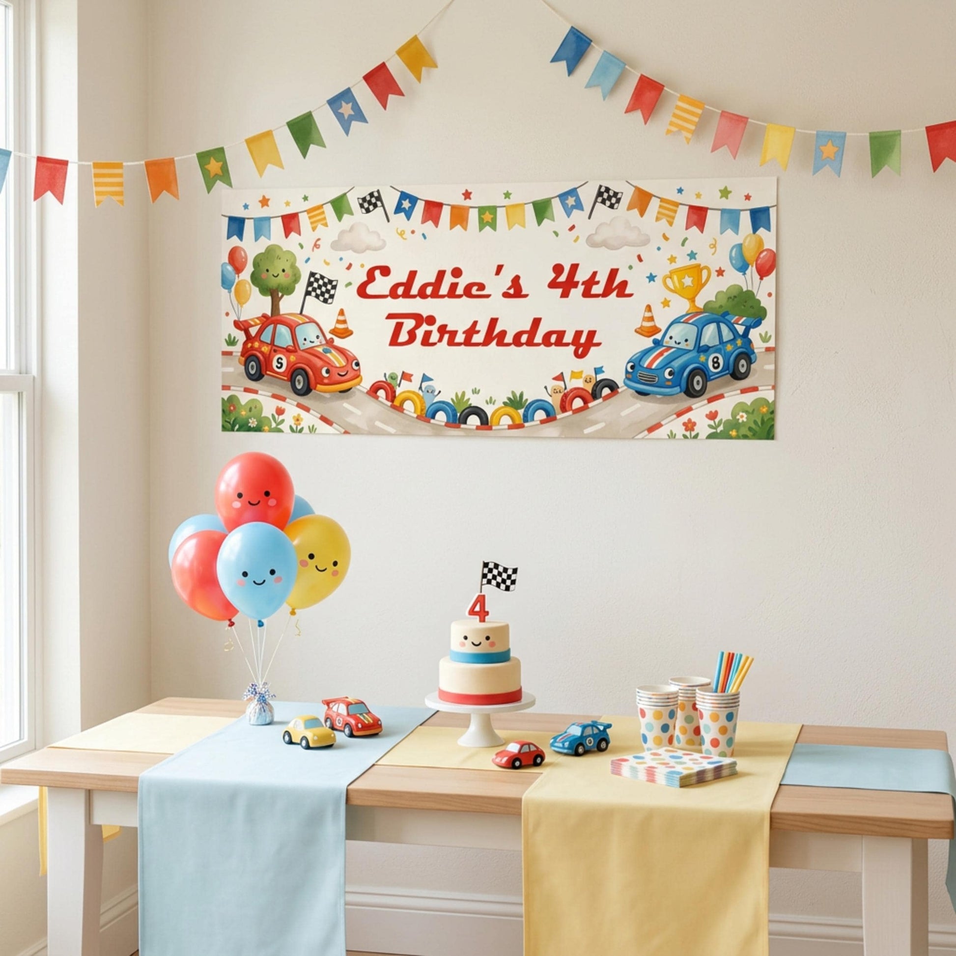 Personalised Racing Cars Birthday Banner - Kids Party Backdrop