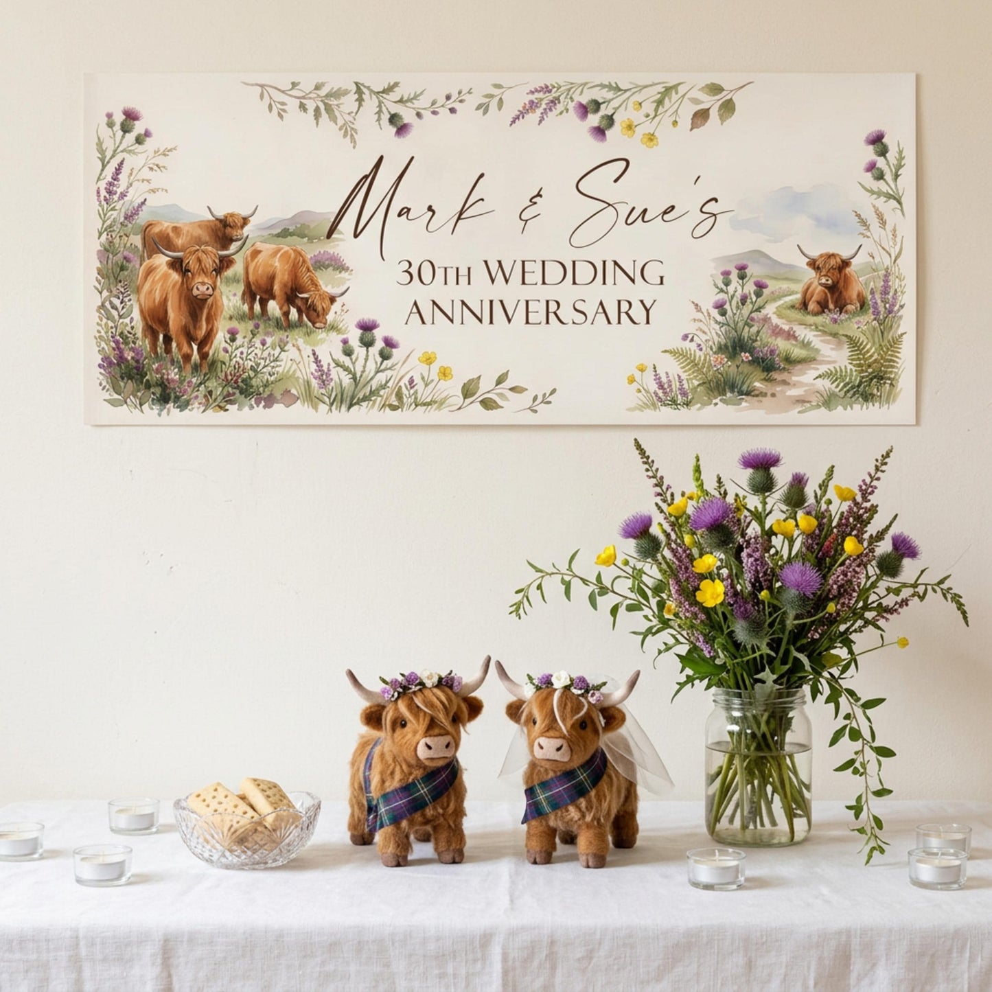 Personalised Highland Cow Banner - Birthday, Baby Shower, Anniversary Wall Decor