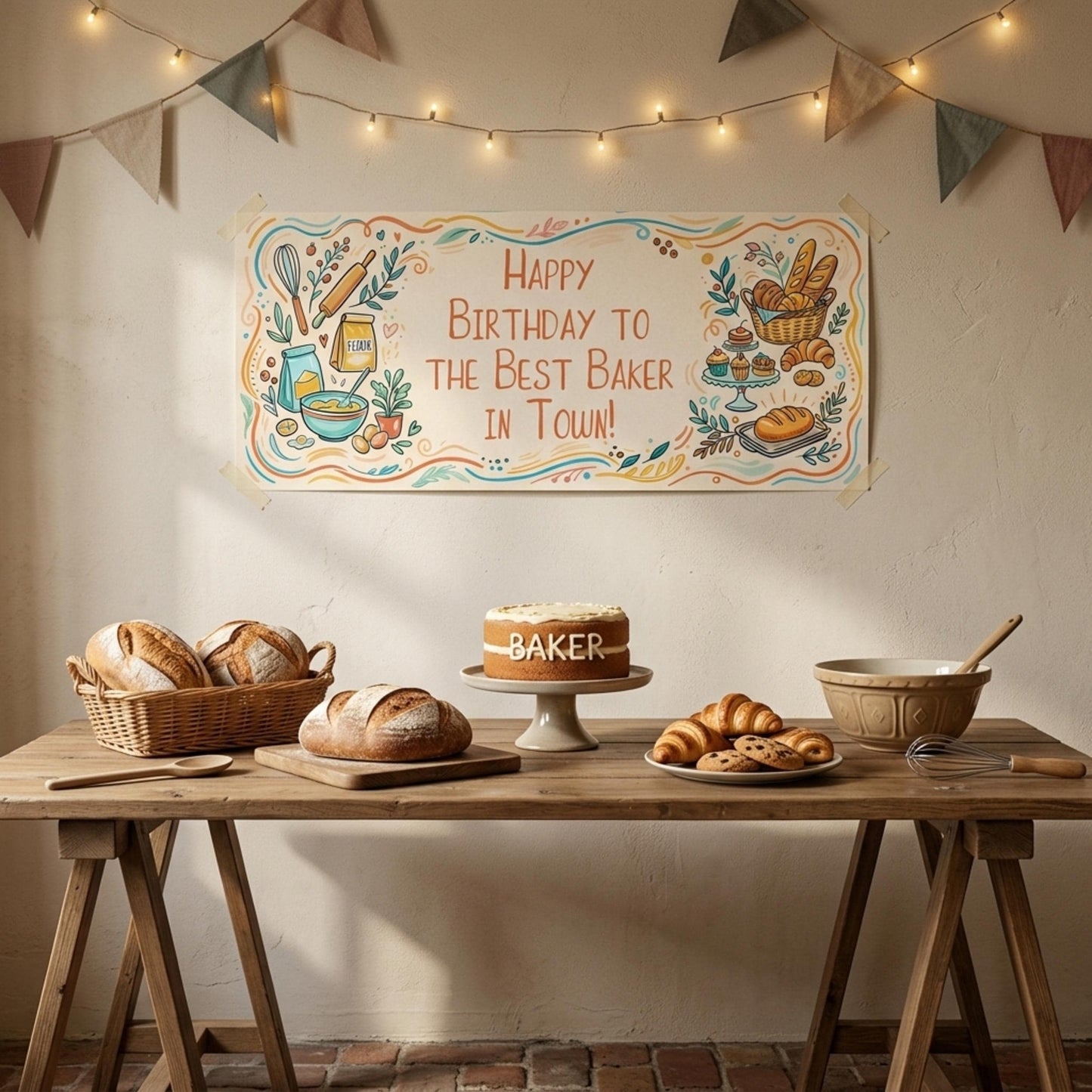Personalised Baker Birthday Banner - Artisan Baking Party Decor for Cake Makers