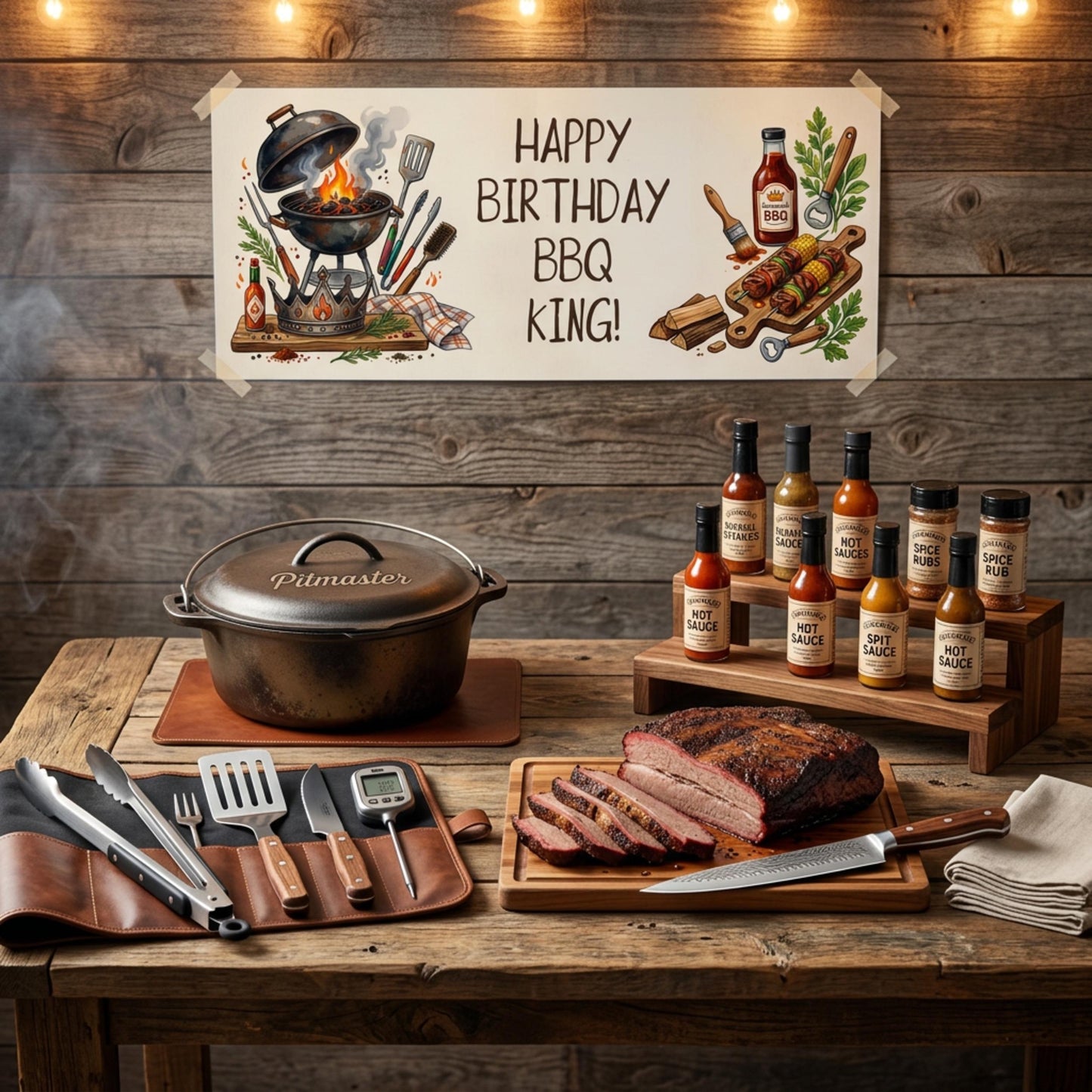 Personalised BBQ King Birthday Banner - Grilling Theme Party Decor for Him