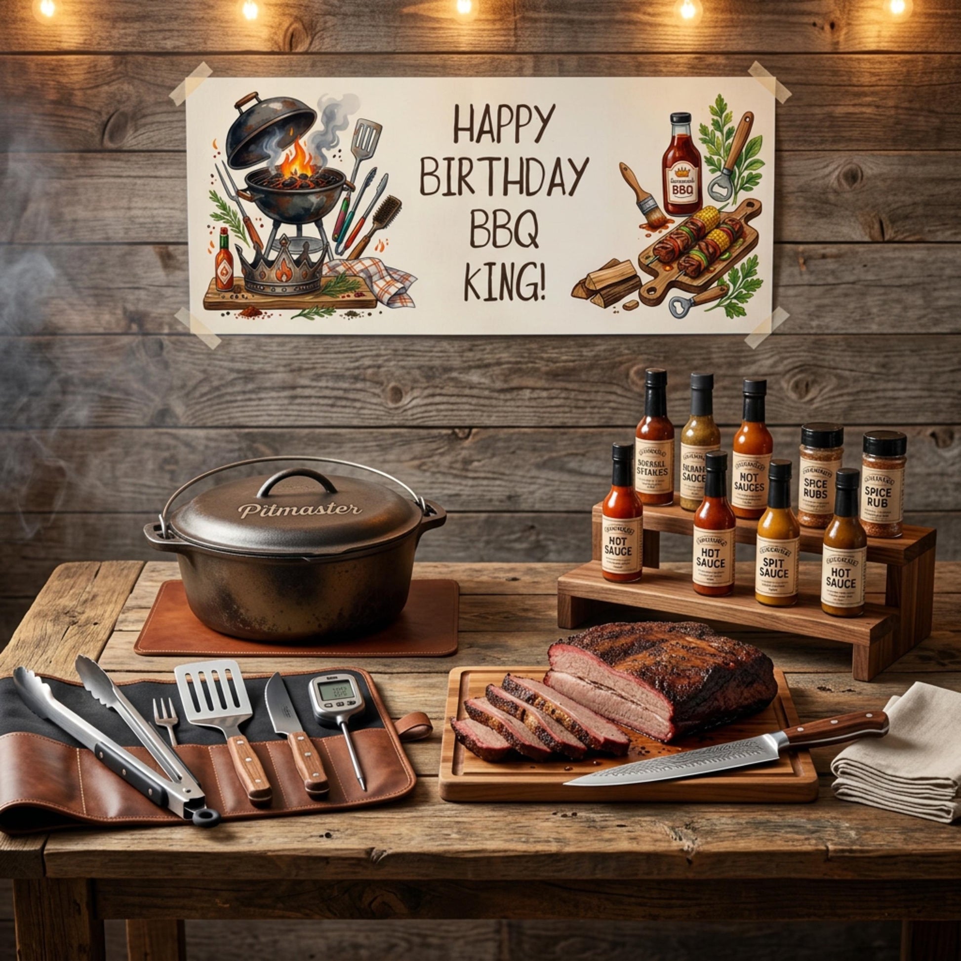 Personalised BBQ King Birthday Banner - Grilling Theme Party Decor for Him