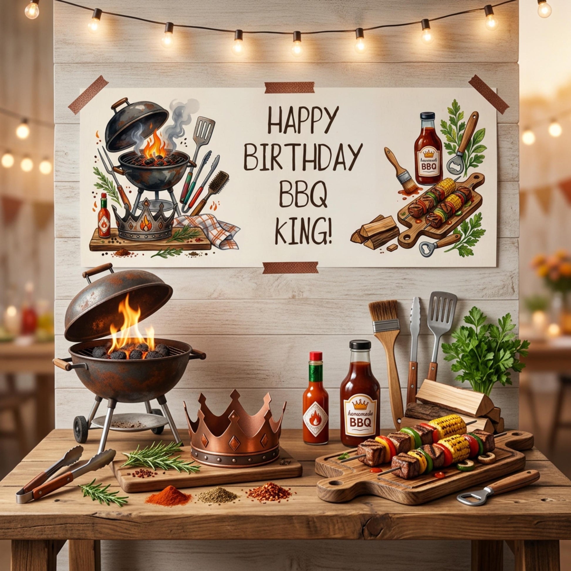Personalised BBQ King Birthday Banner - Grilling Theme Party Decor for Him