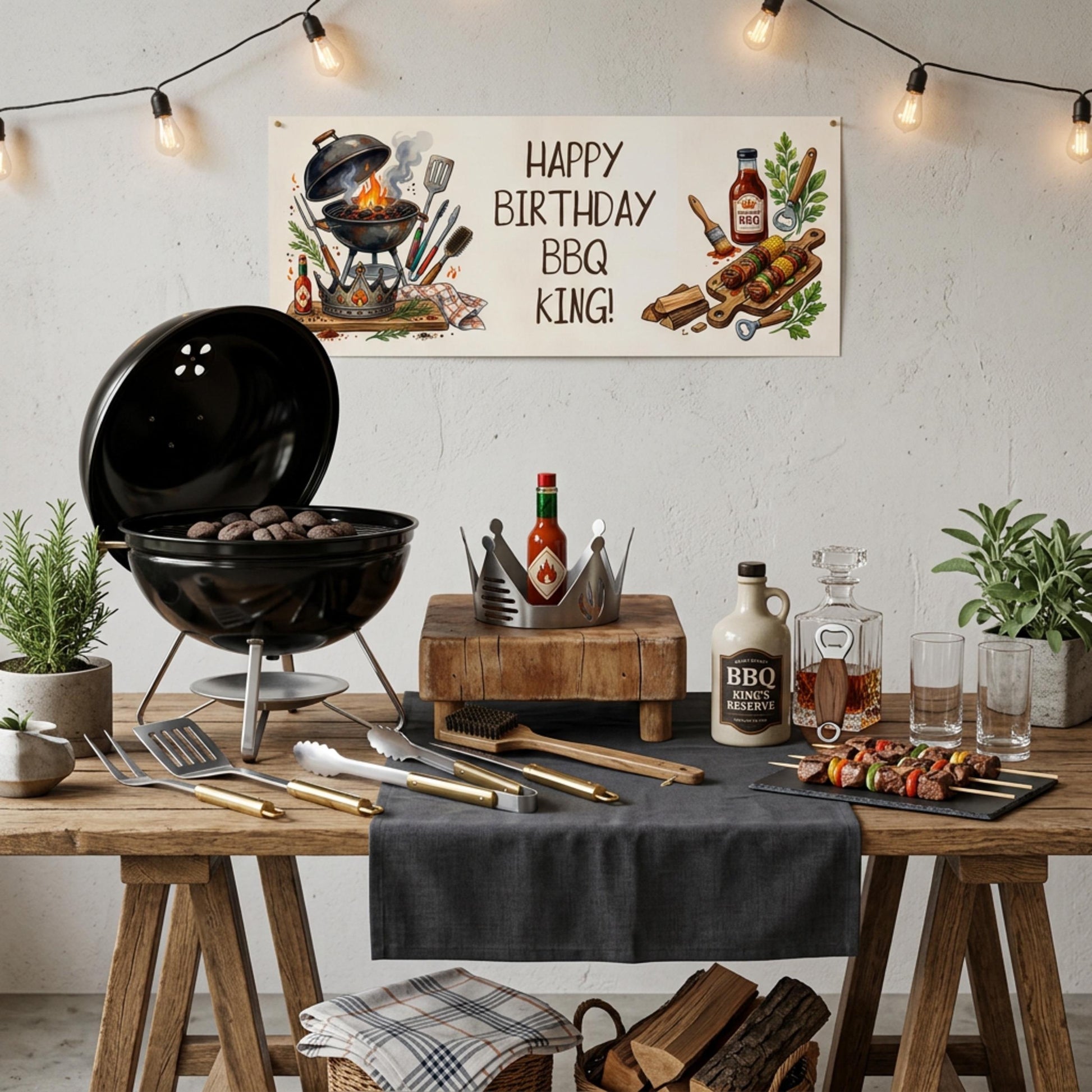 Personalised BBQ King Birthday Banner - Grilling Theme Party Decor for Him