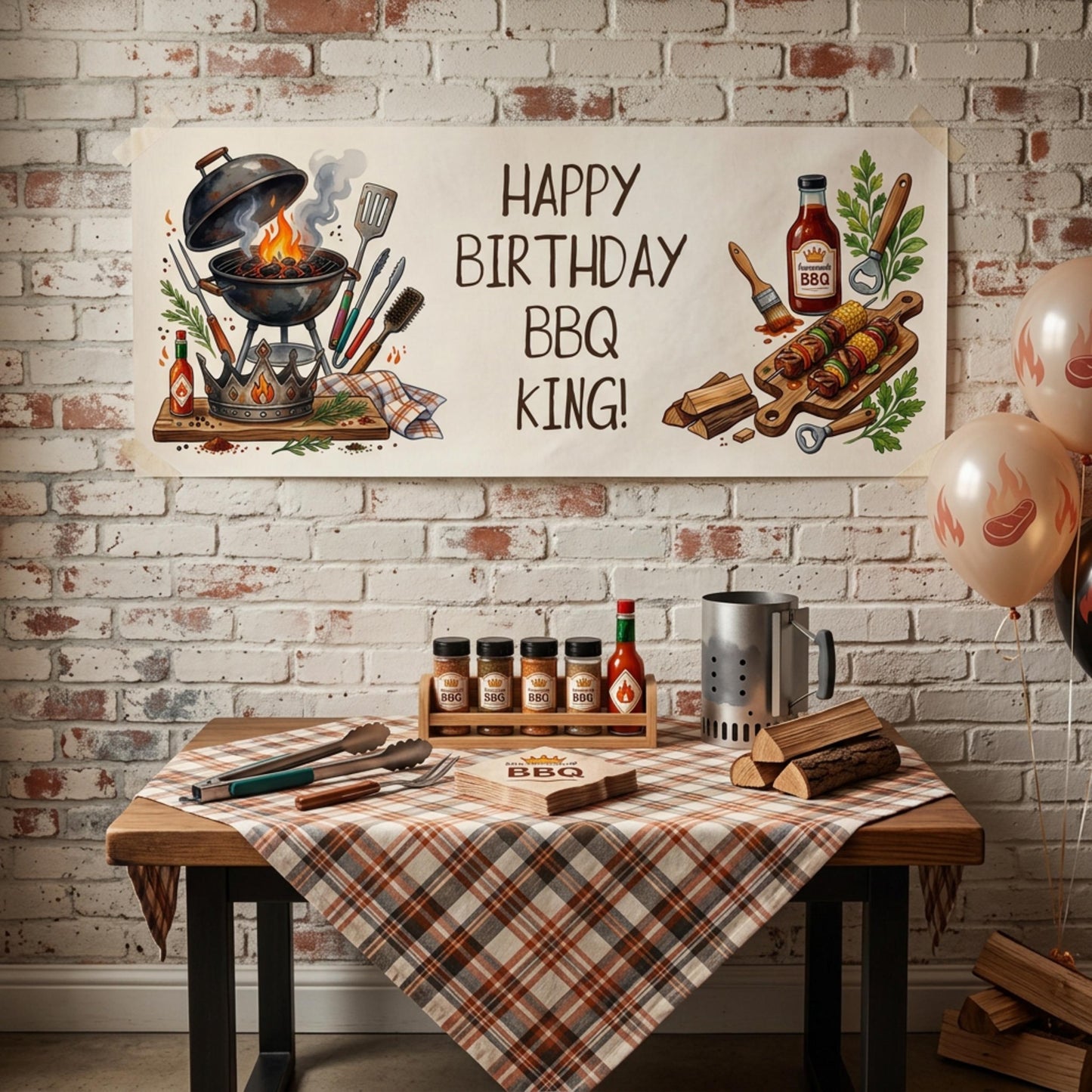 Personalised BBQ King Birthday Banner - Grilling Theme Party Decor for Him