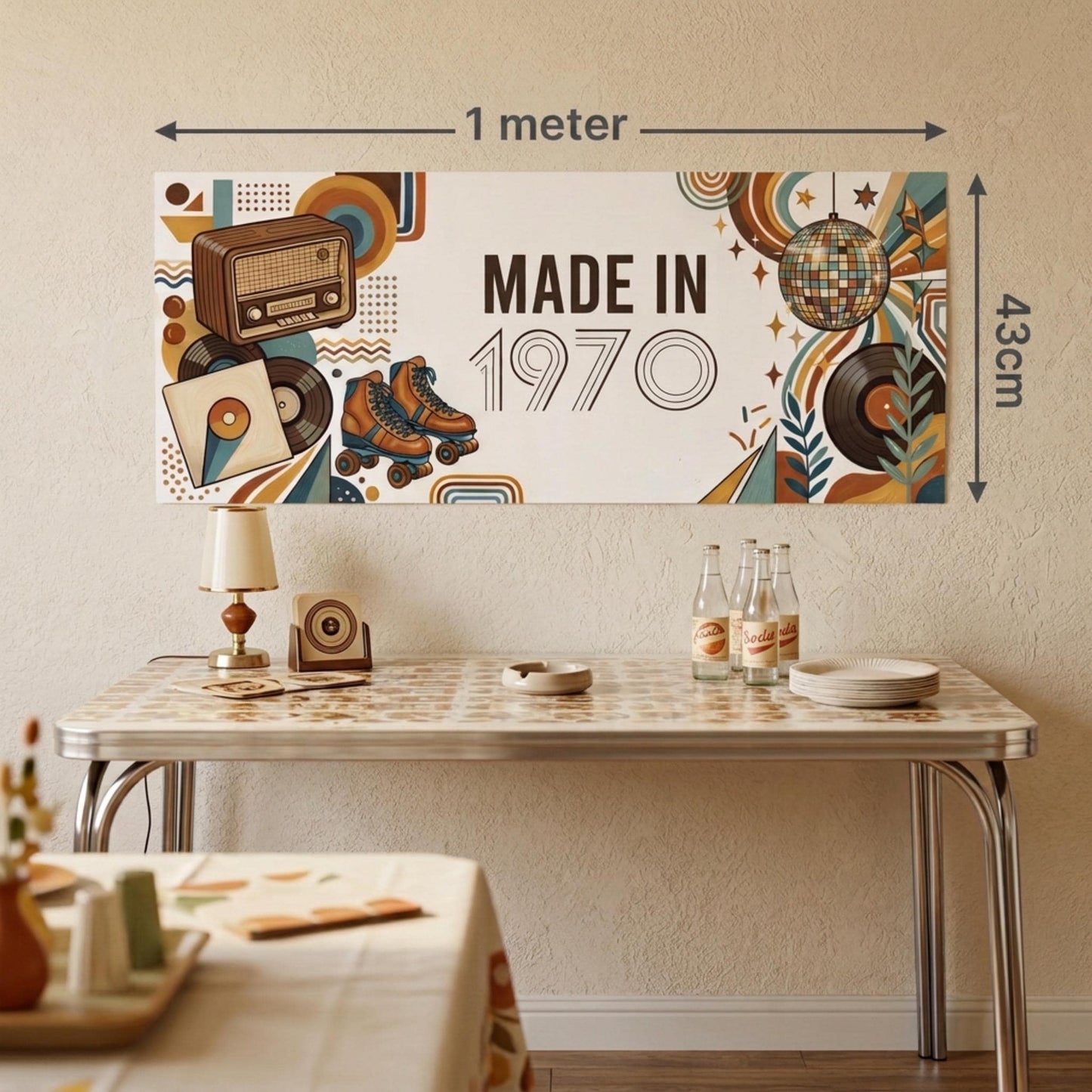 Personalised 1970s Birthday Banner - Vintage Retro Made in 1970 Party Decor