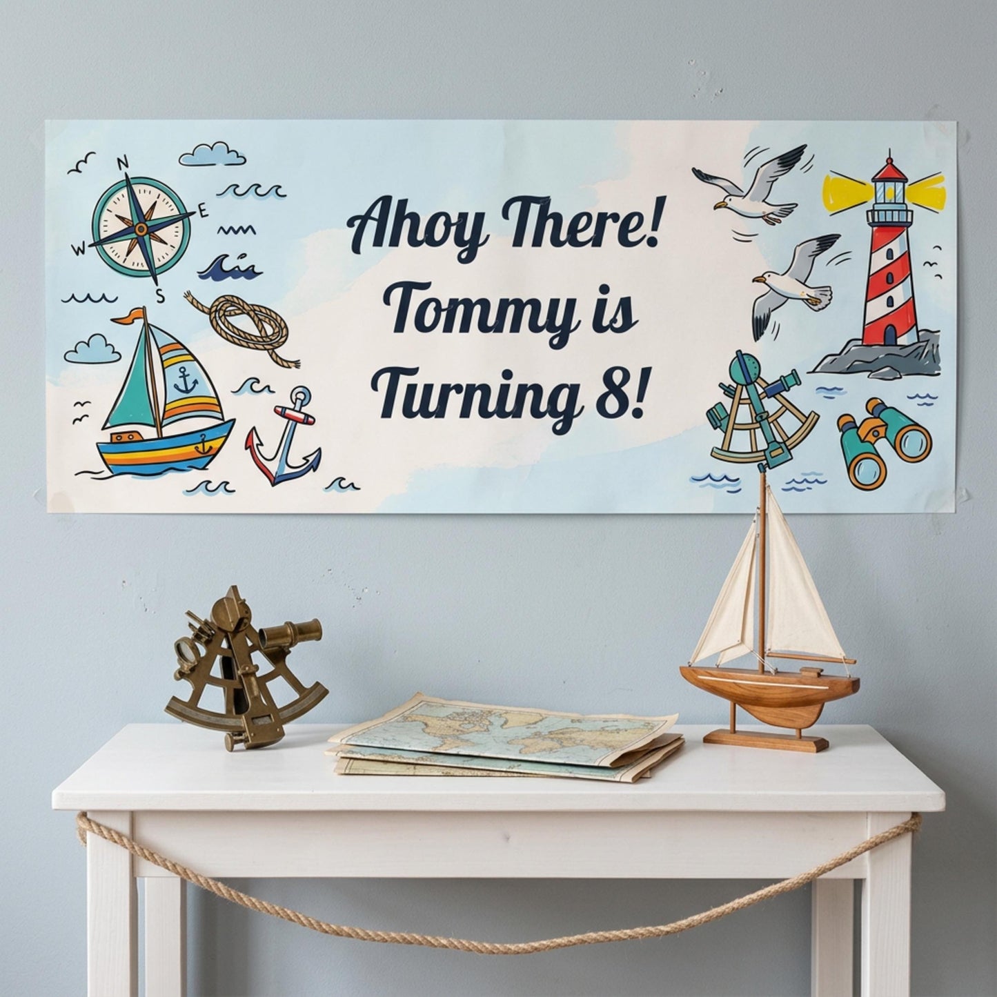 Personalised Nautical Birthday Banner - Ahoy Sailor Party Decor