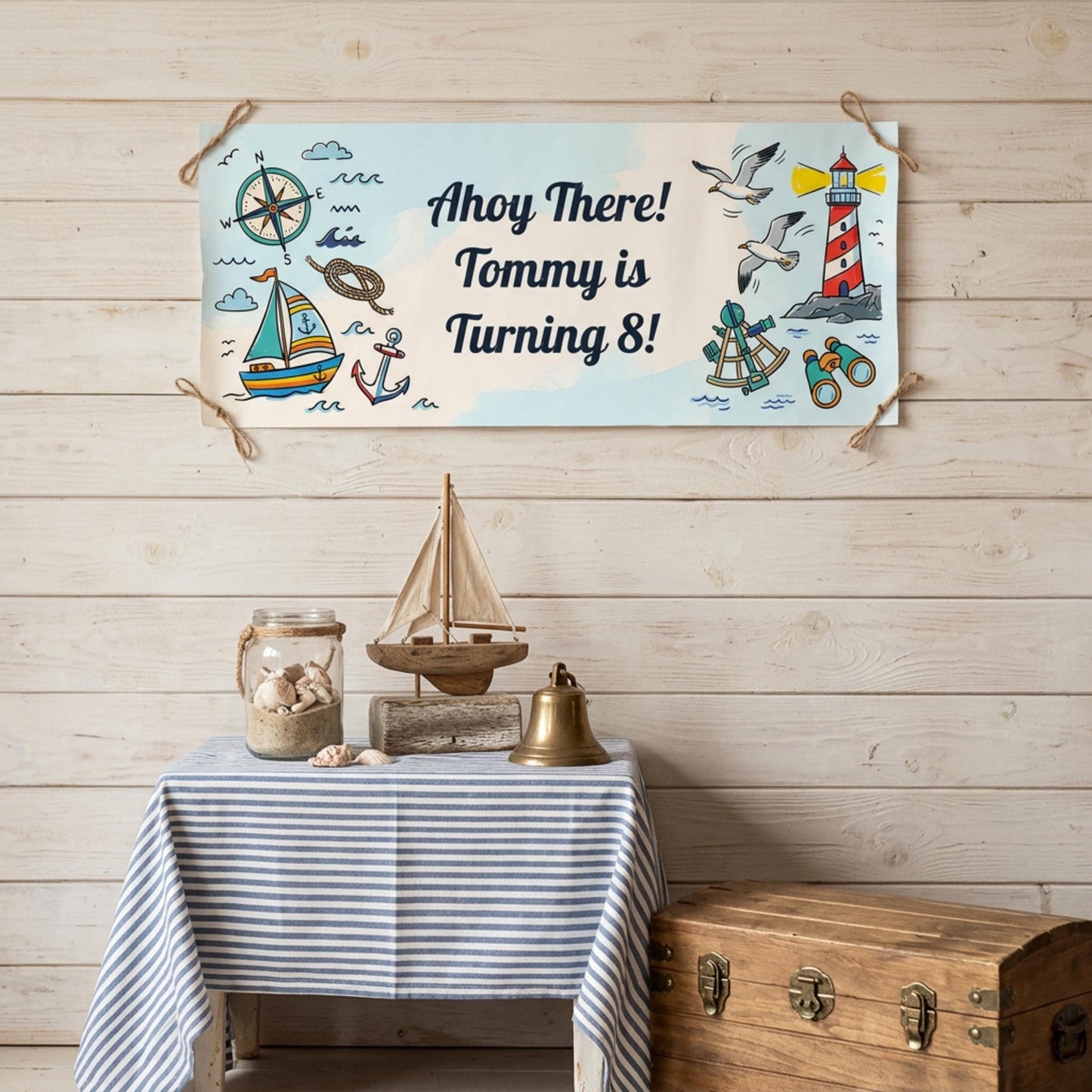 Personalised Nautical Birthday Banner - Ahoy Sailor Party Decor
