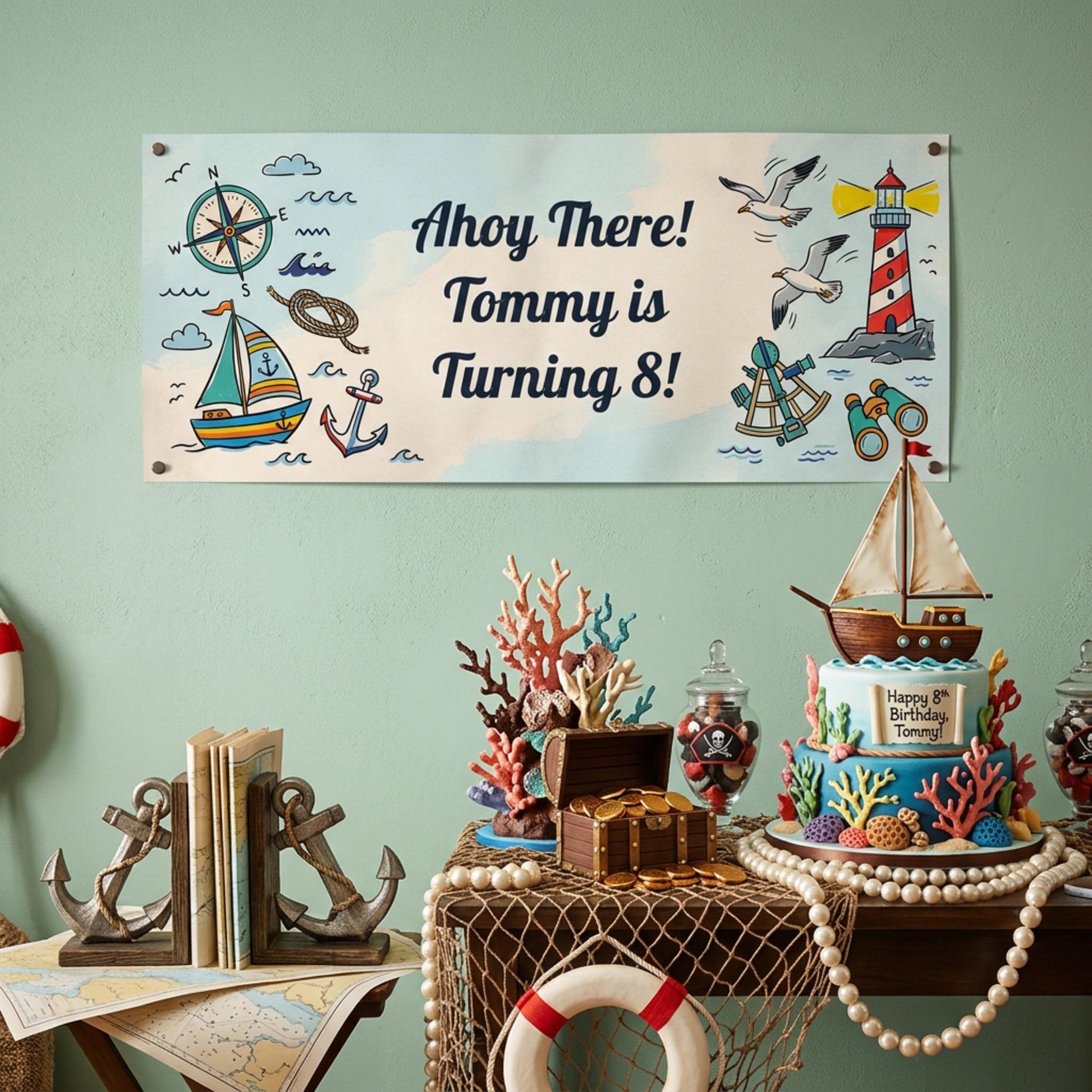Personalised Nautical Birthday Banner - Ahoy Sailor Party Decor