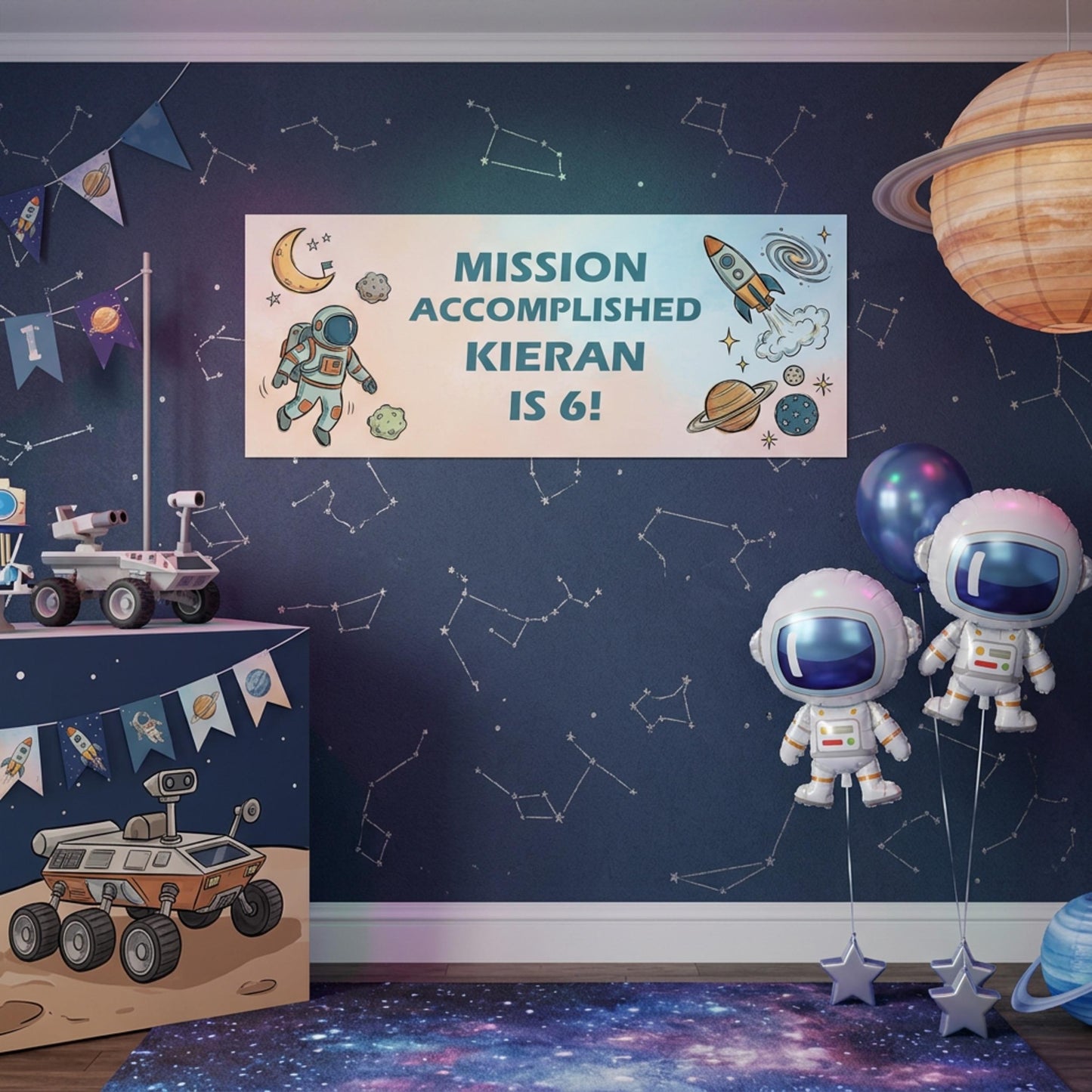Personalised Space Birthday Banner - Astronaut Rocket Party Decor