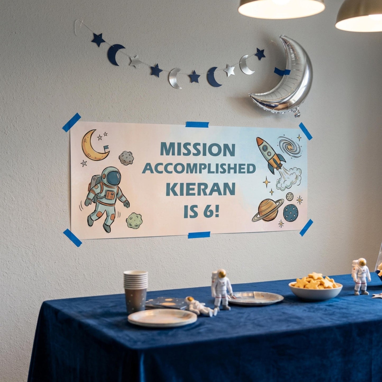 Personalised Space Birthday Banner - Astronaut Rocket Party Decor