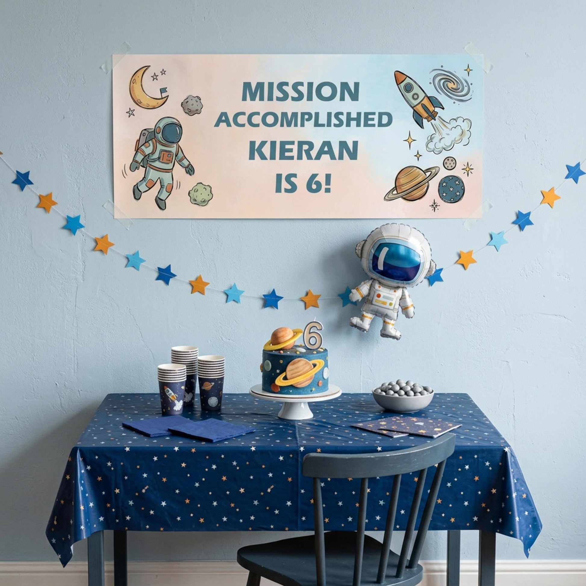 Personalised Space Birthday Banner - Astronaut Rocket Party Decor