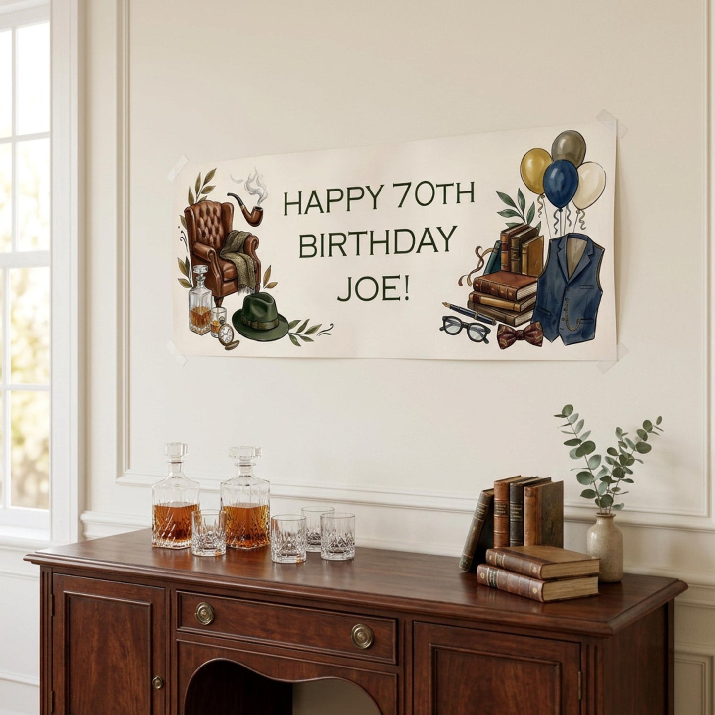 Personalised Gentleman Birthday Banner for Him, Men Milestone Party Poster