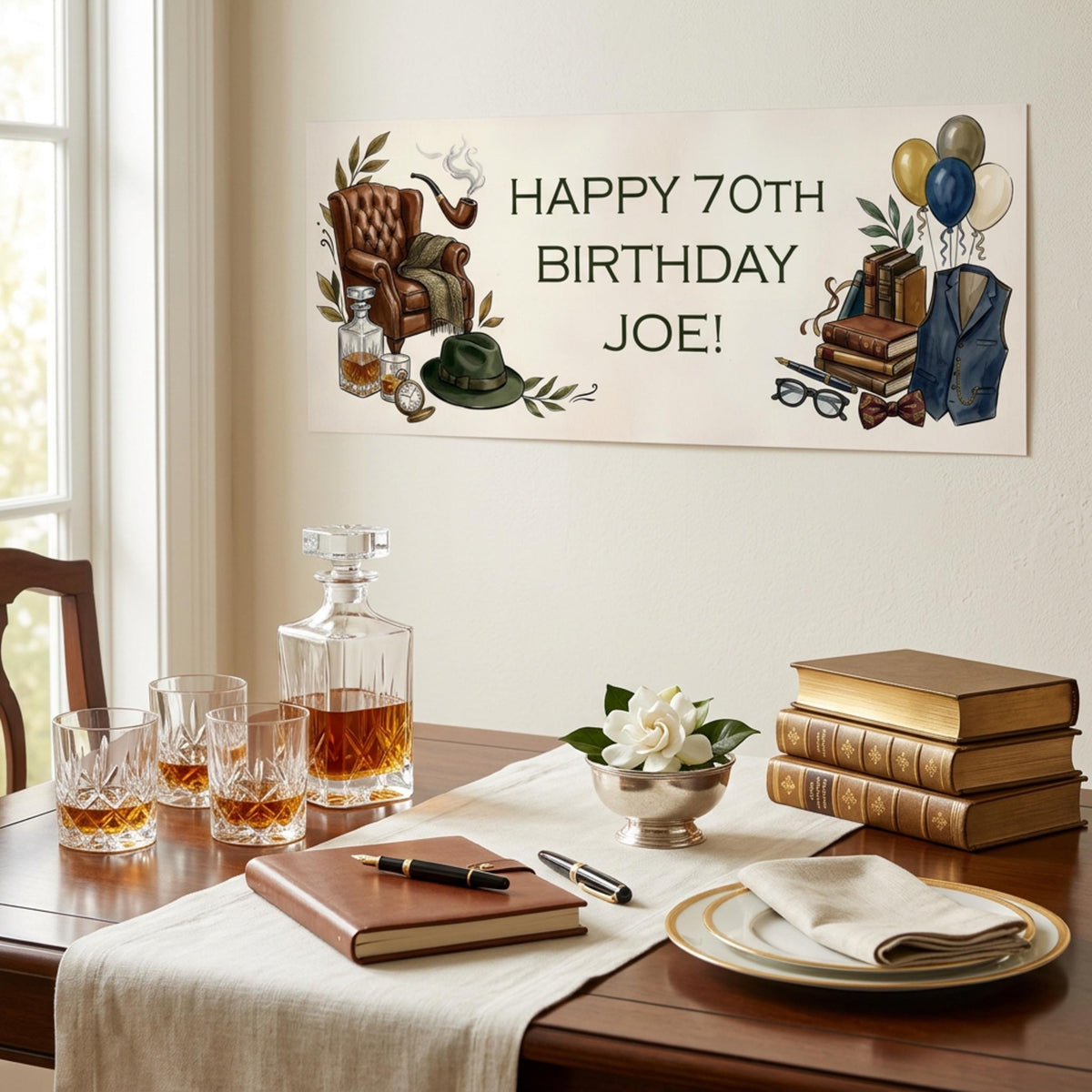 Personalised Gentleman Birthday Banner for Him, Men Milestone Party Poster