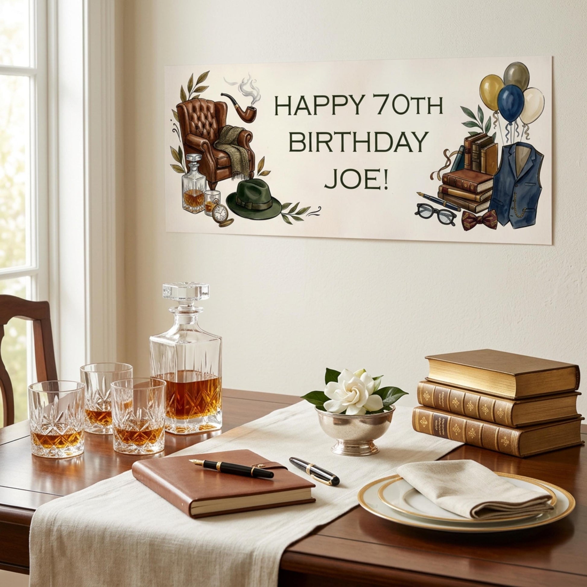 Personalised Gentleman Birthday Banner for Him, Men Milestone Party Poster