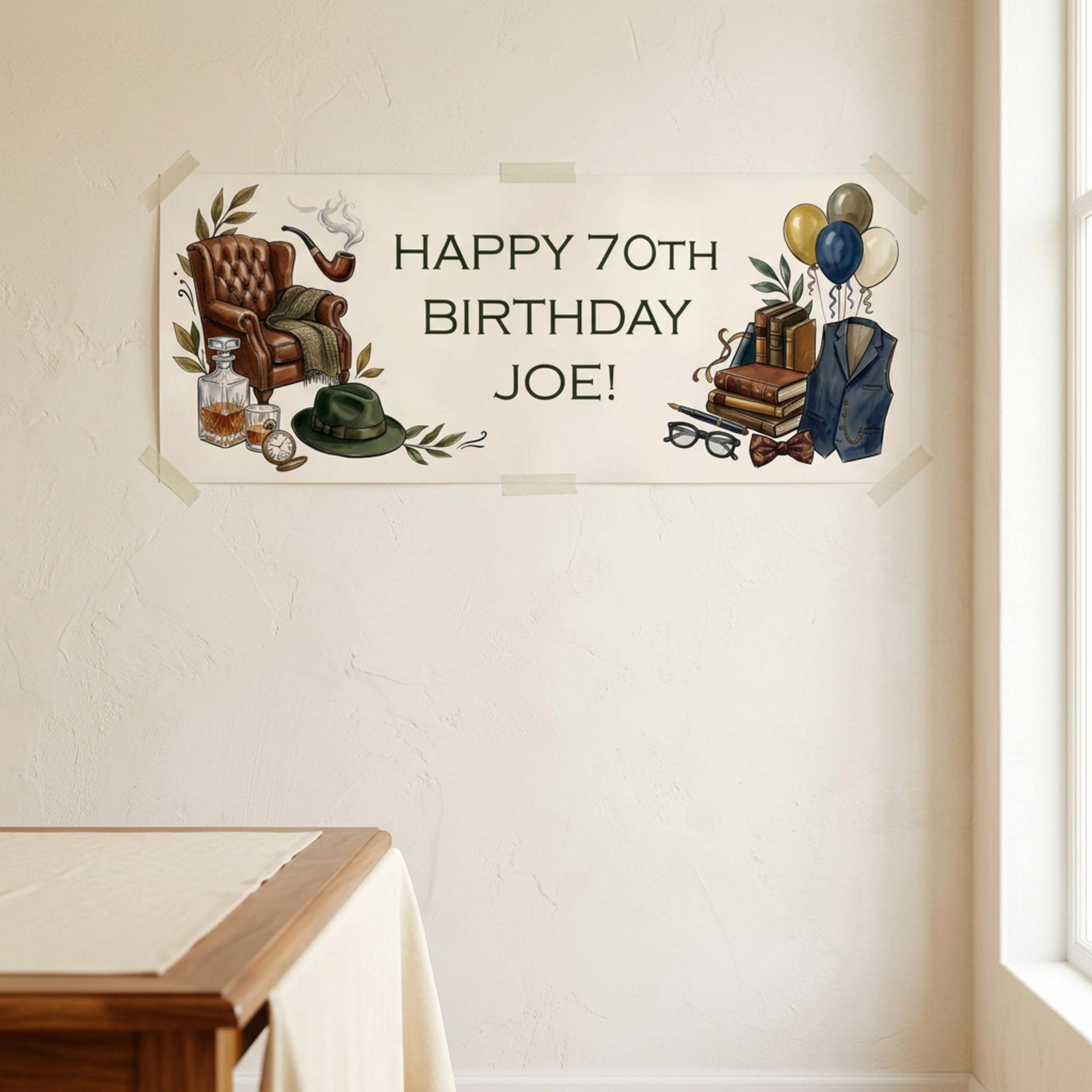 Personalised Gentleman Birthday Banner for Him, Men Milestone Party Poster