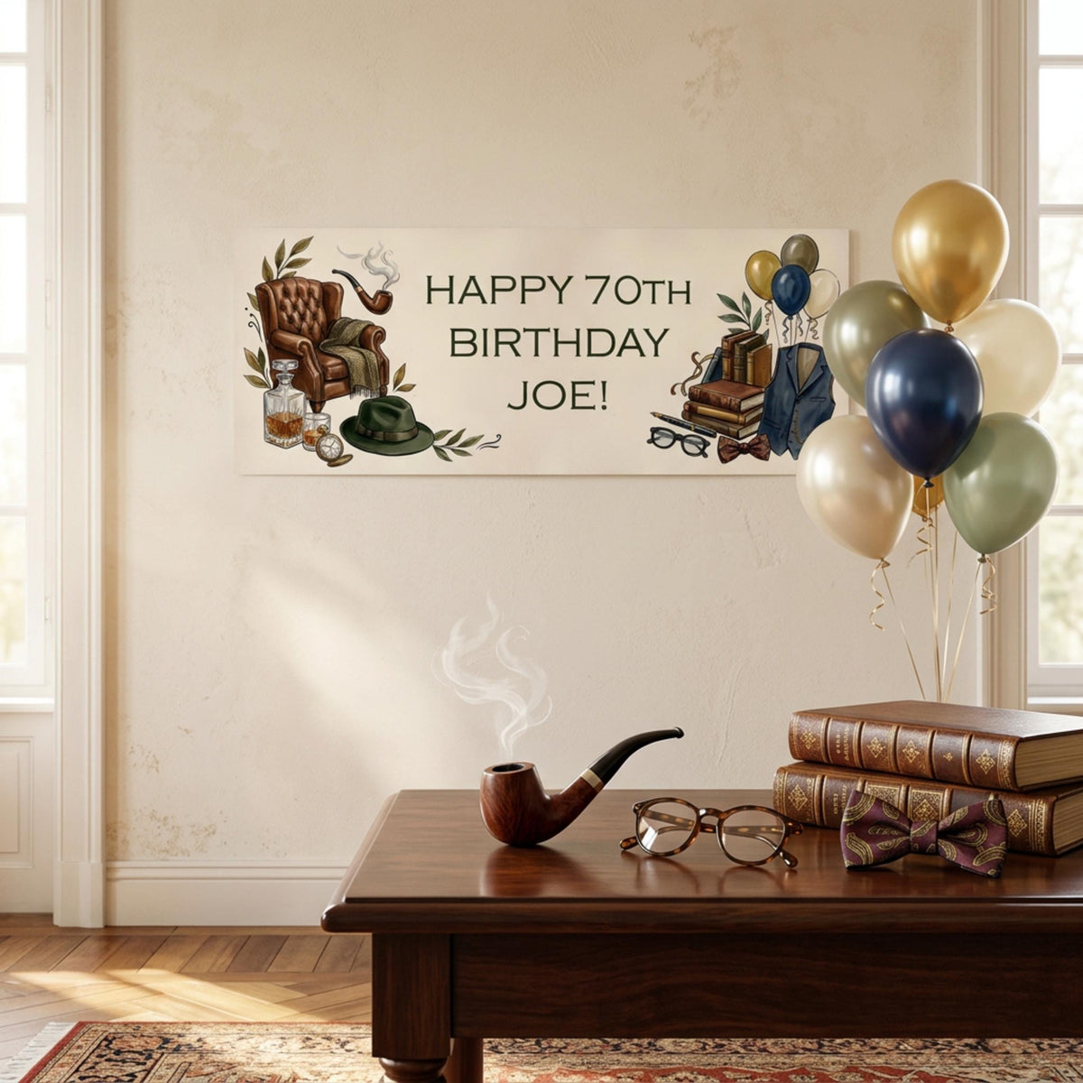 Personalised Gentleman Birthday Banner for Him, Men Milestone Party Poster