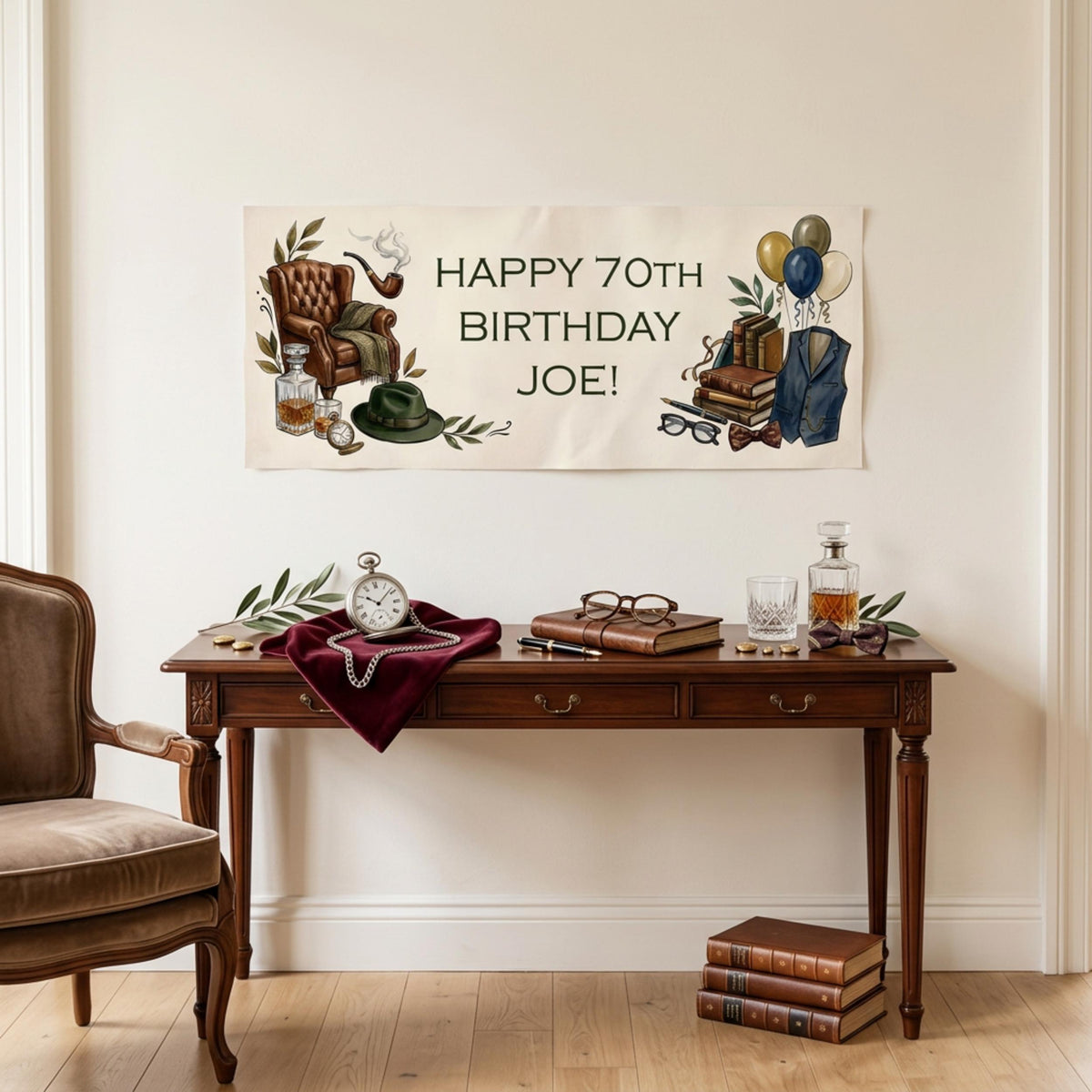 Personalised Gentleman Birthday Banner for Him, Men Milestone Party Poster