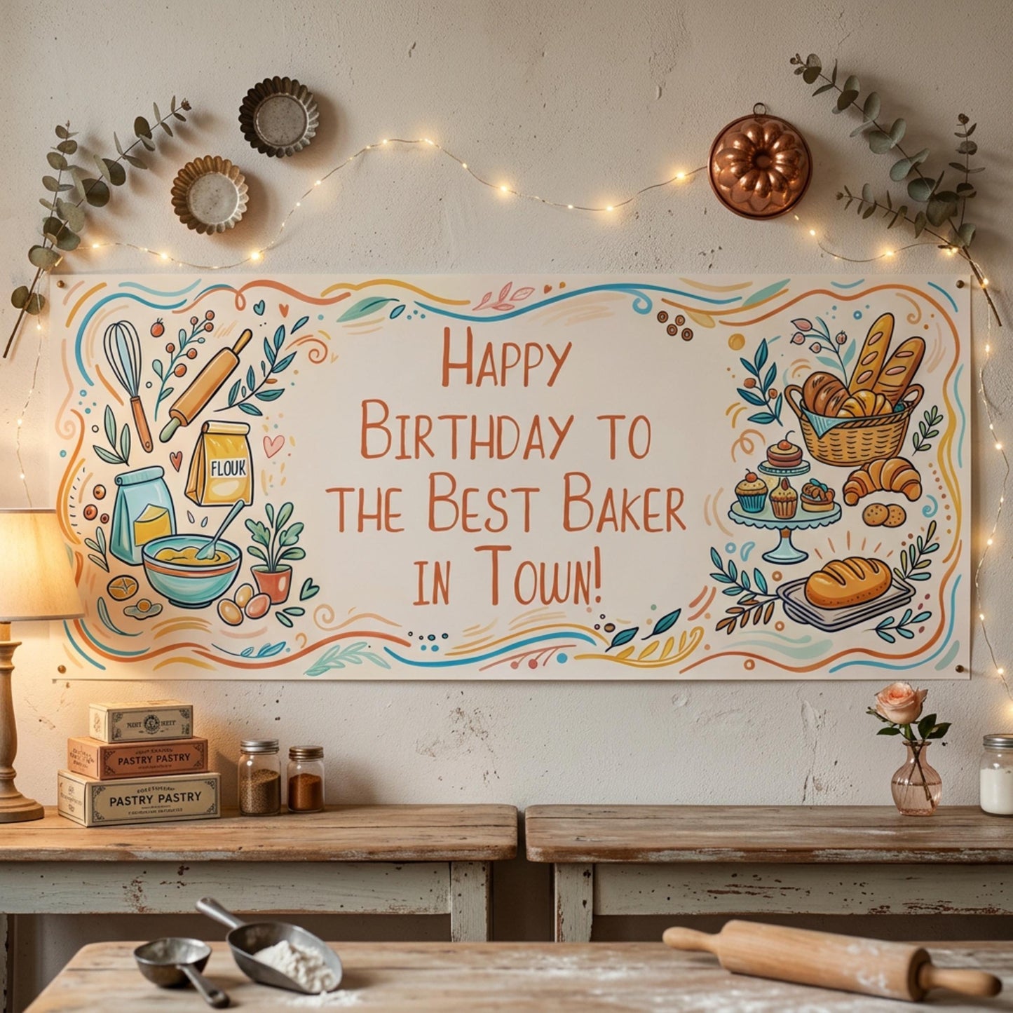 Personalised Baker Birthday Banner - Artisan Baking Party Decor for Cake Makers