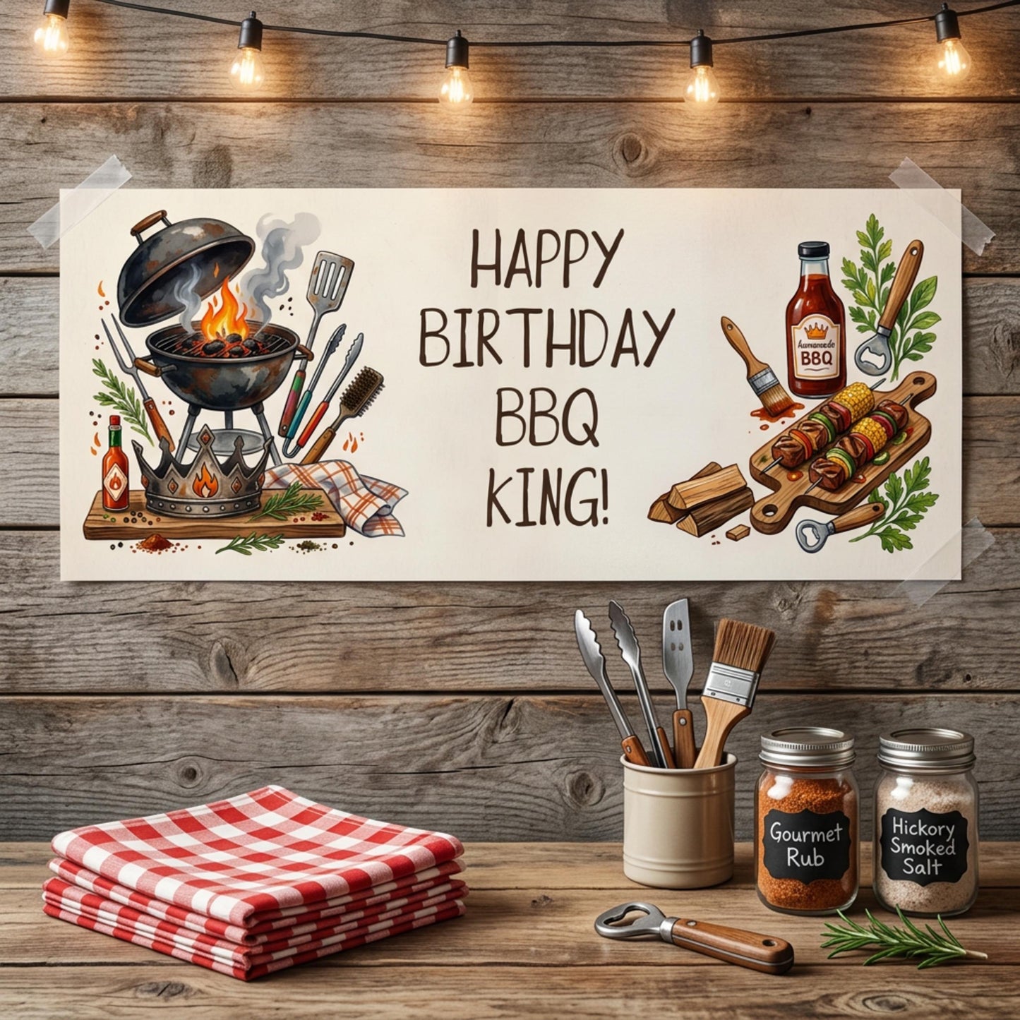 Personalised BBQ King Birthday Banner - Grilling Theme Party Decor for Him