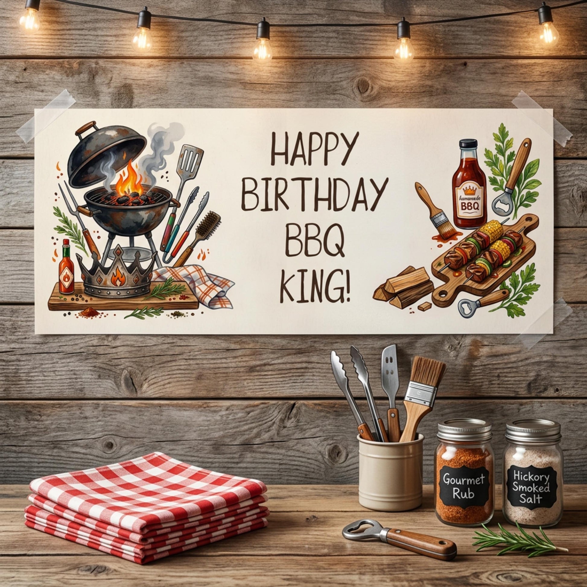 Personalised BBQ King Birthday Banner - Grilling Theme Party Decor for Him