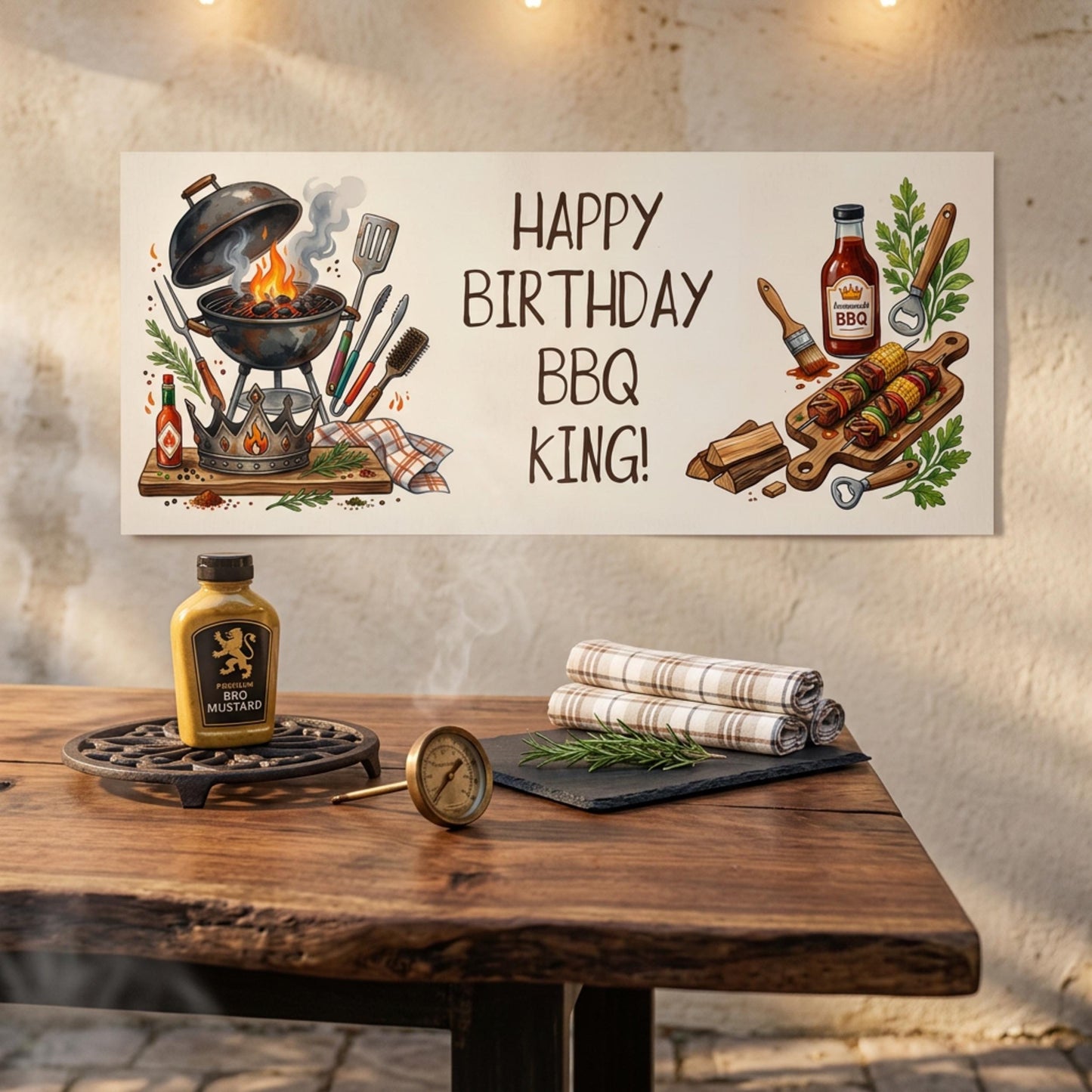 Personalised BBQ King Birthday Banner - Grilling Theme Party Decor for Him