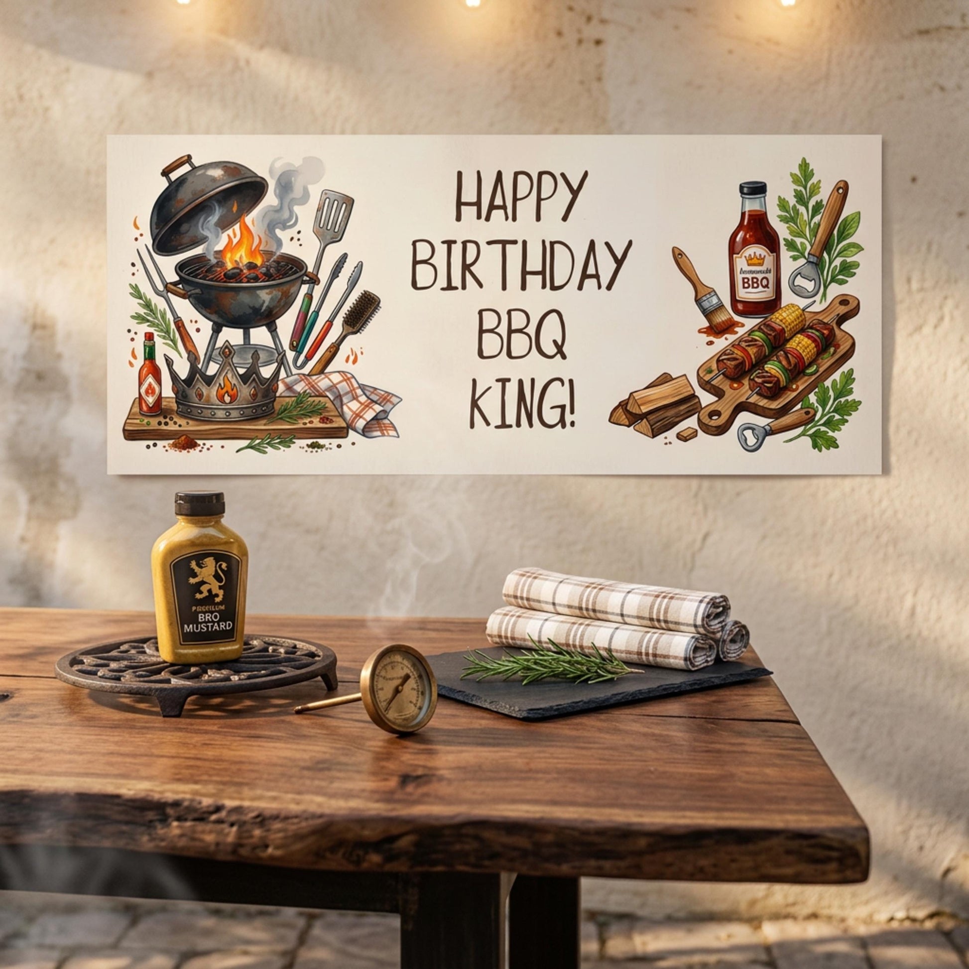 Personalised BBQ King Birthday Banner - Grilling Theme Party Decor for Him