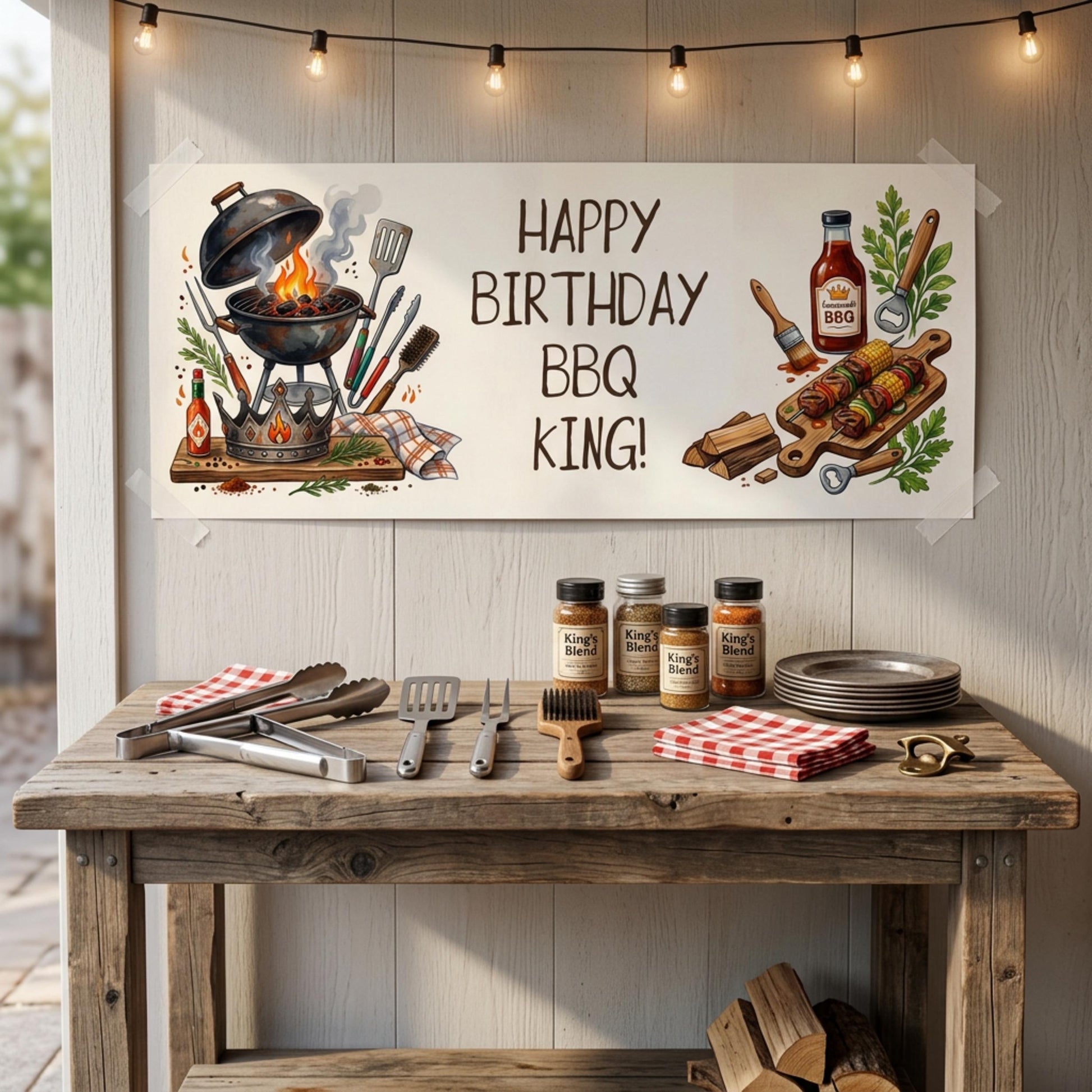 Personalised BBQ King Birthday Banner - Grilling Theme Party Decor for Him