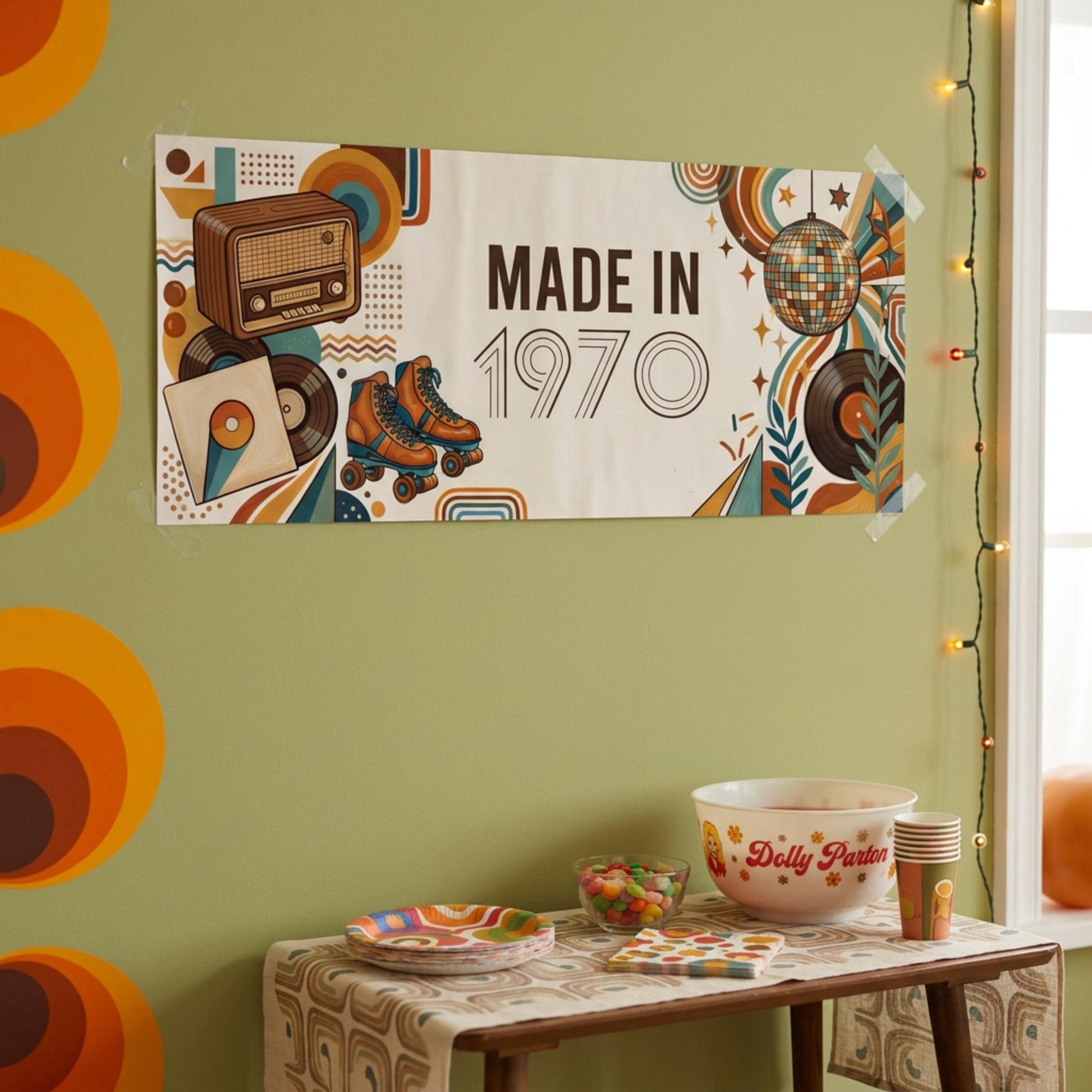 Personalised 1970s Birthday Banner - Vintage Retro Made in 1970 Party Decor
