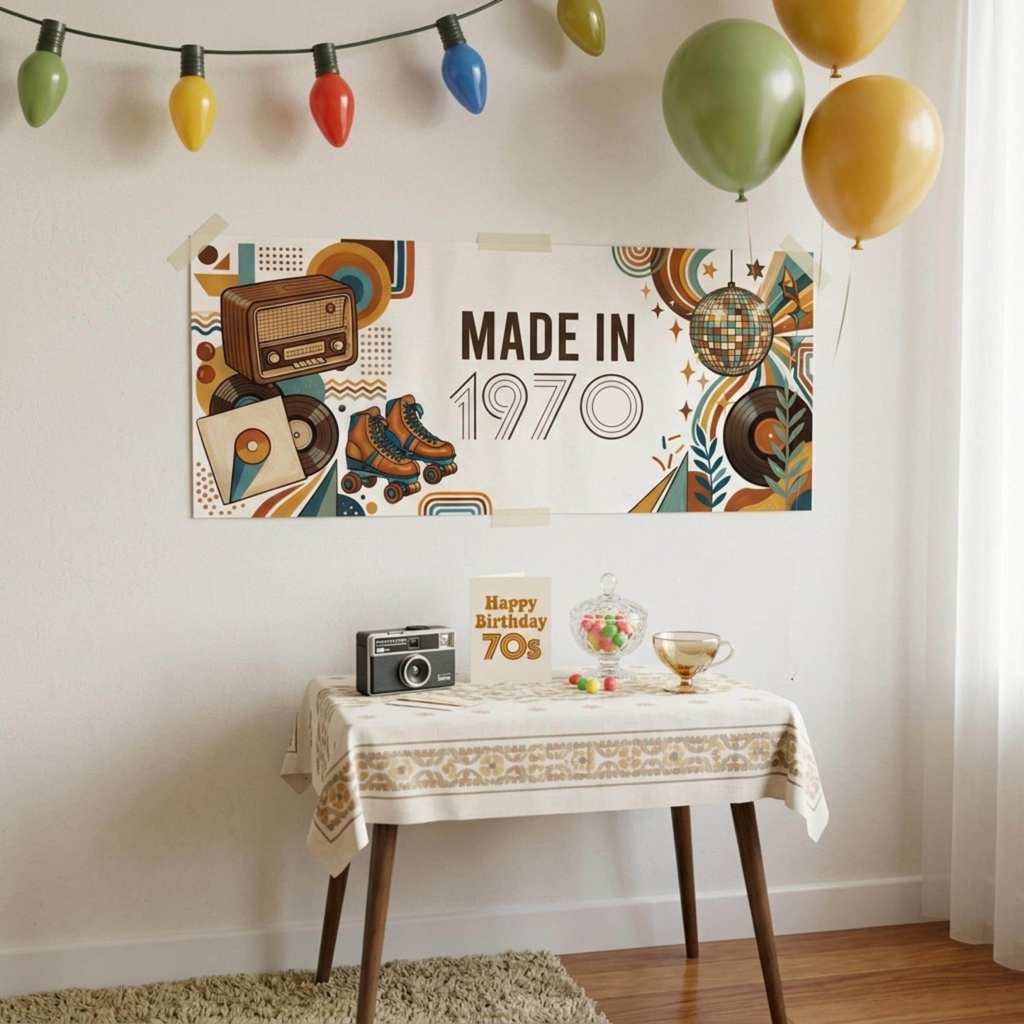 Personalised 1970s Birthday Banner - Vintage Retro Made in 1970 Party Decor