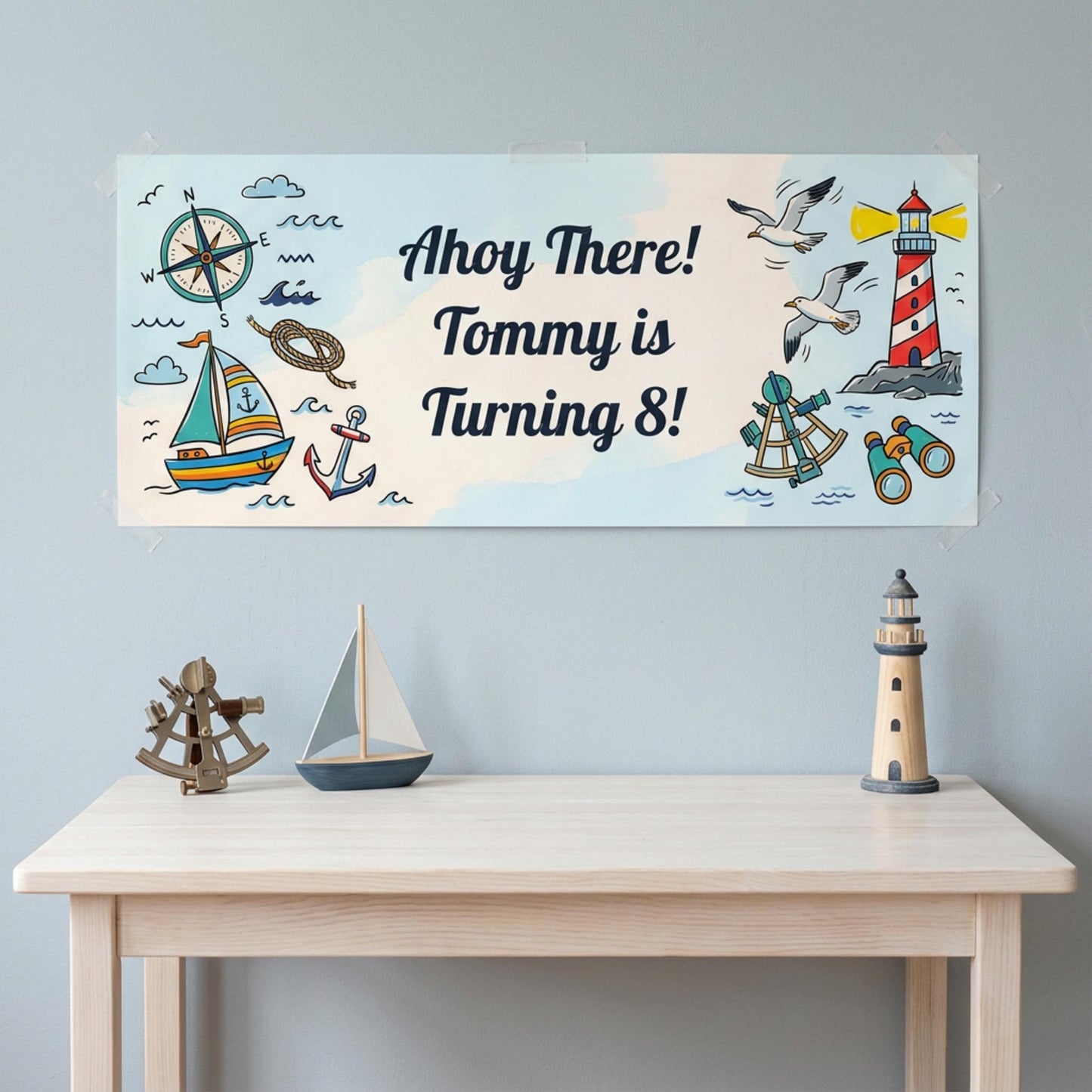 Personalised Nautical Birthday Banner - Ahoy Sailor Party Decor