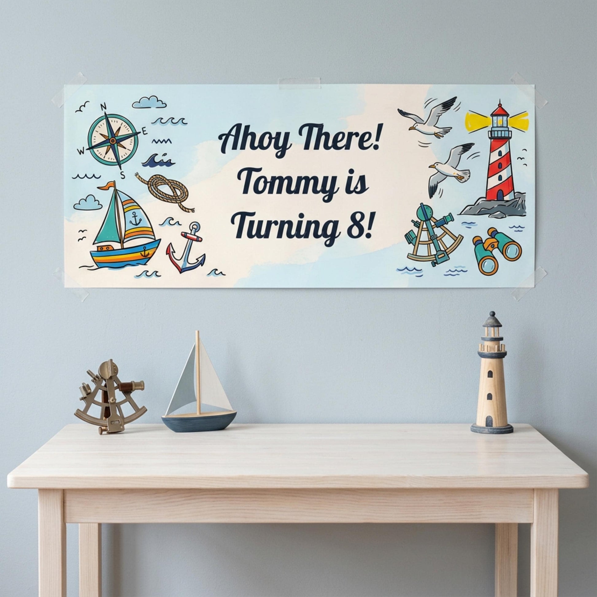Personalised Nautical Birthday Banner - Ahoy Sailor Party Decor