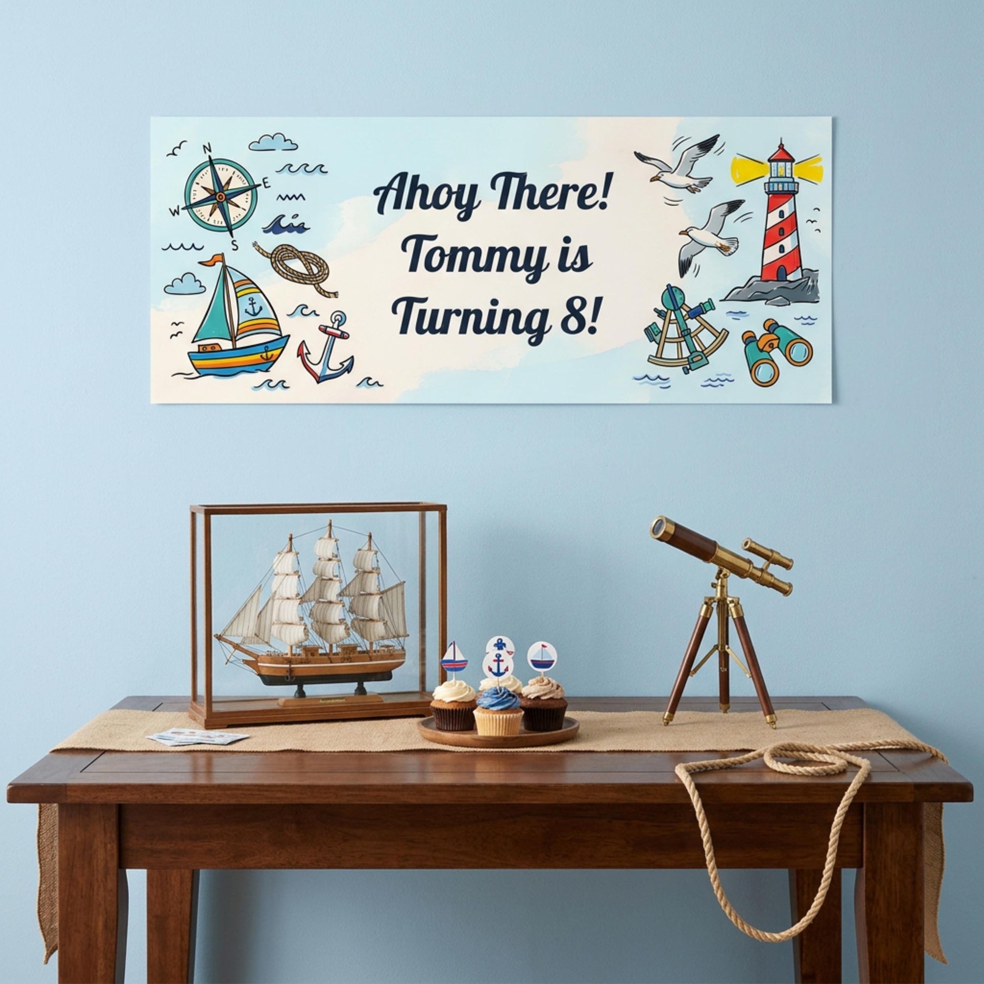 Personalised Nautical Birthday Banner - Ahoy Sailor Party Decor