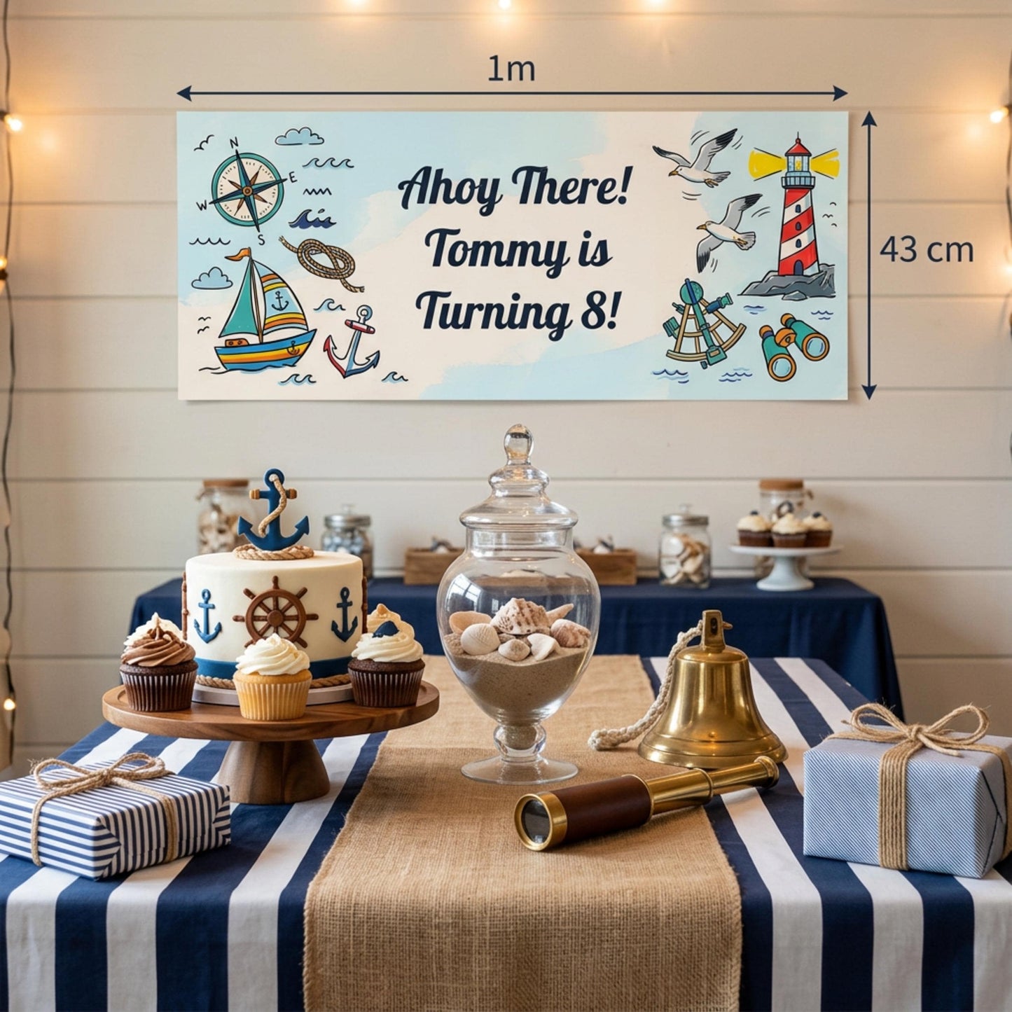 Personalised Nautical Birthday Banner - Ahoy Sailor Party Decor