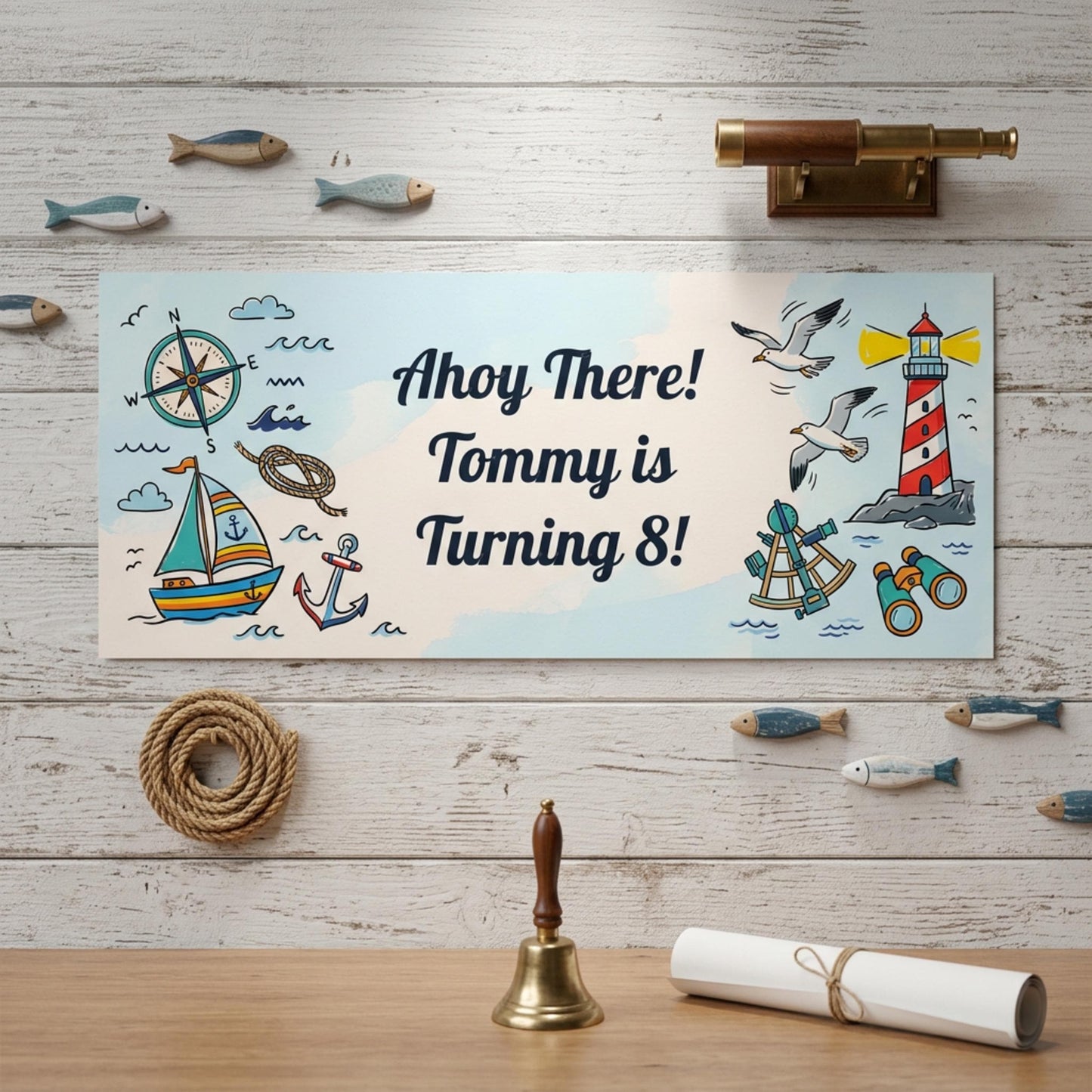 Personalised Nautical Birthday Banner - Ahoy Sailor Party Decor