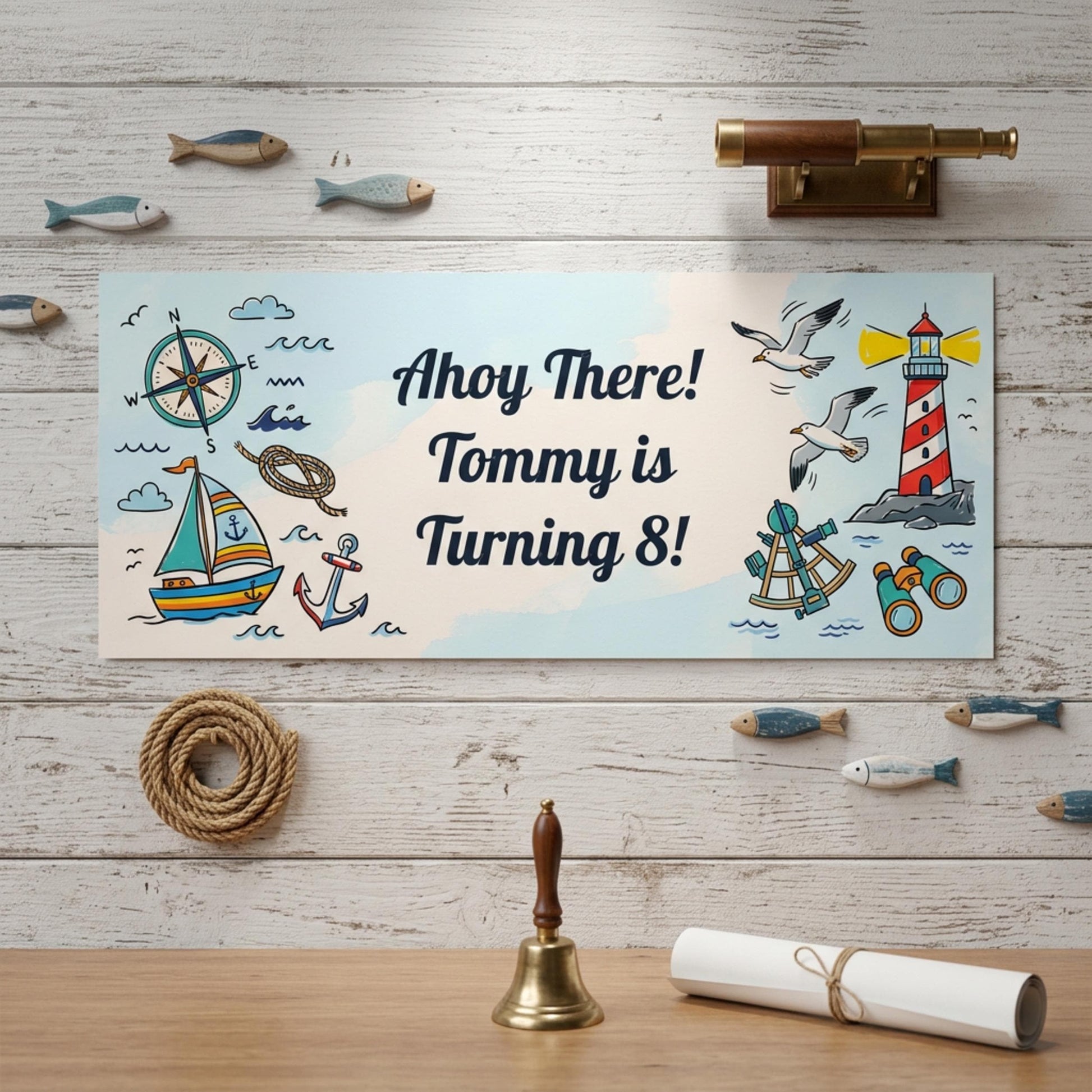 Personalised Nautical Birthday Banner - Ahoy Sailor Party Decor