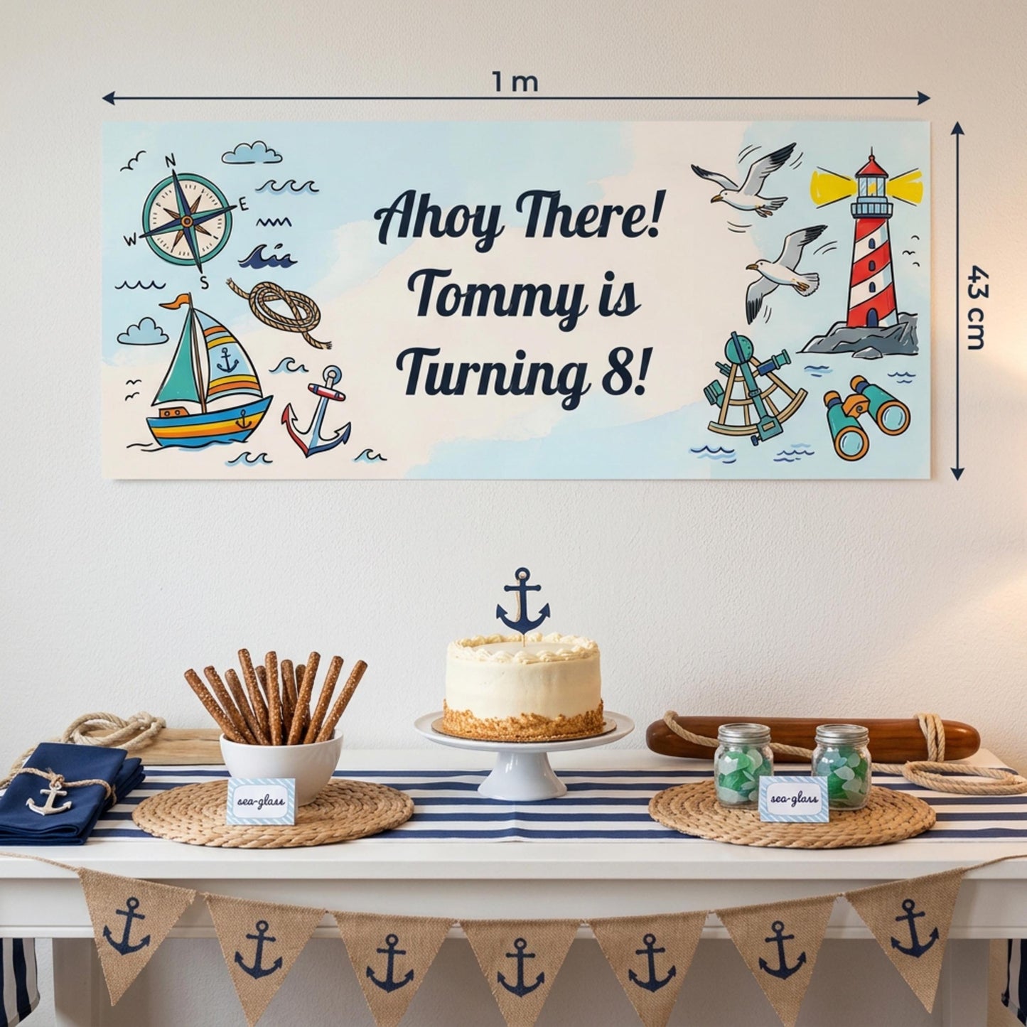 Personalised Nautical Birthday Banner - Ahoy Sailor Party Decor