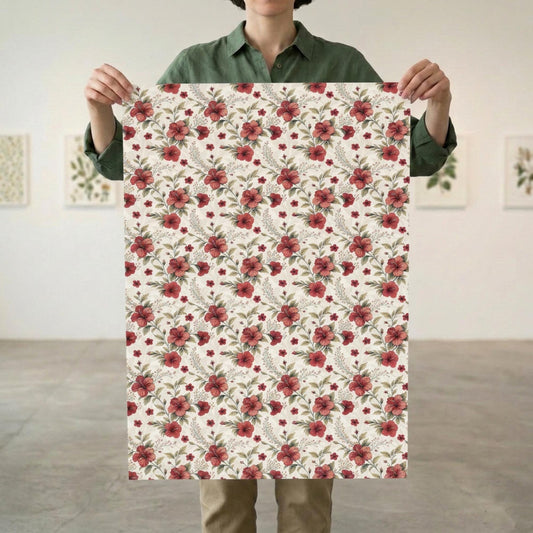 Vintage Red Hibiscus Gift Wrap, Large Size